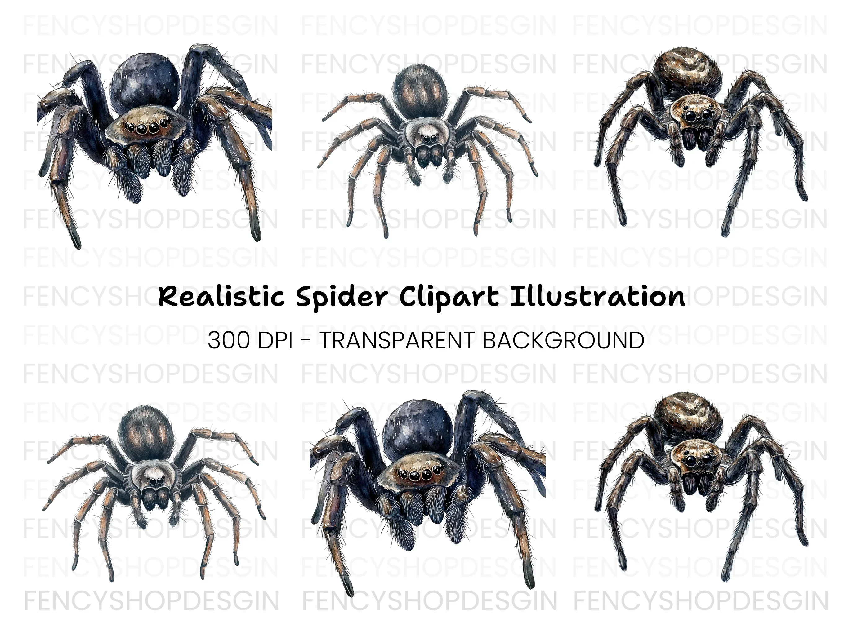 Realistic Spider Clipart Bundle