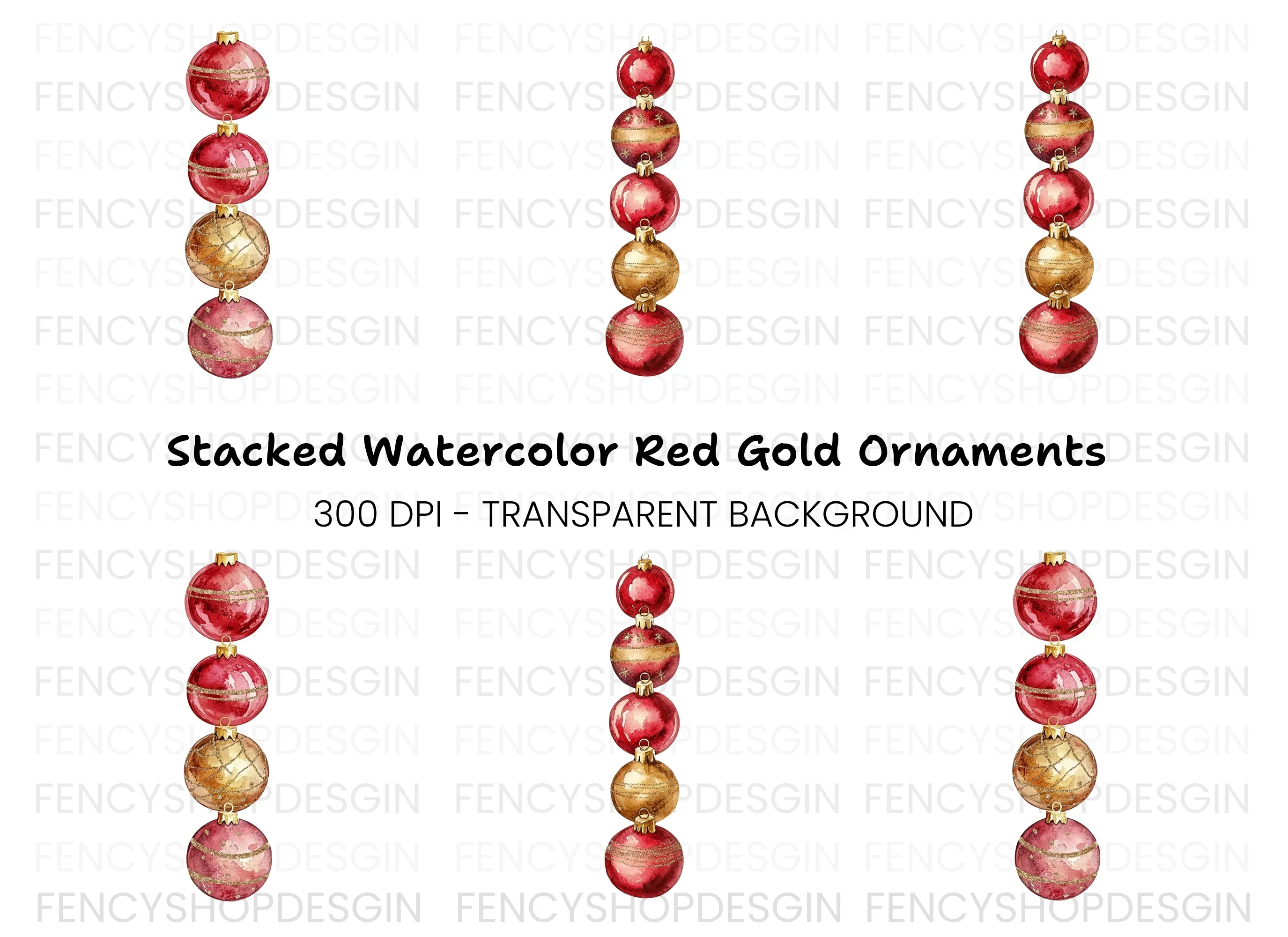Red and Gold Christmas Ornaments Clipart Bundle