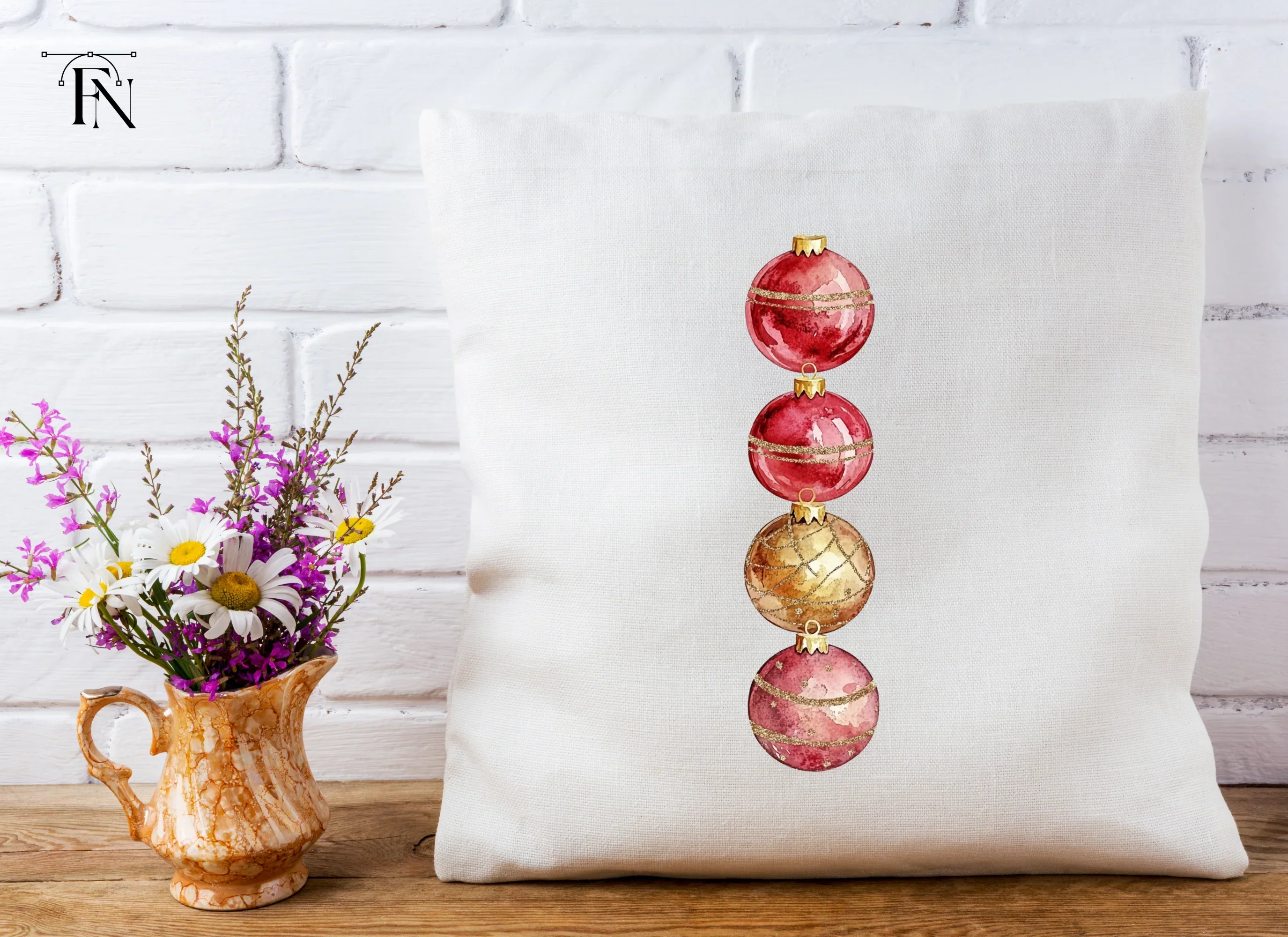 Red and Gold Christmas Ornaments Clipart Bundle - Image 5