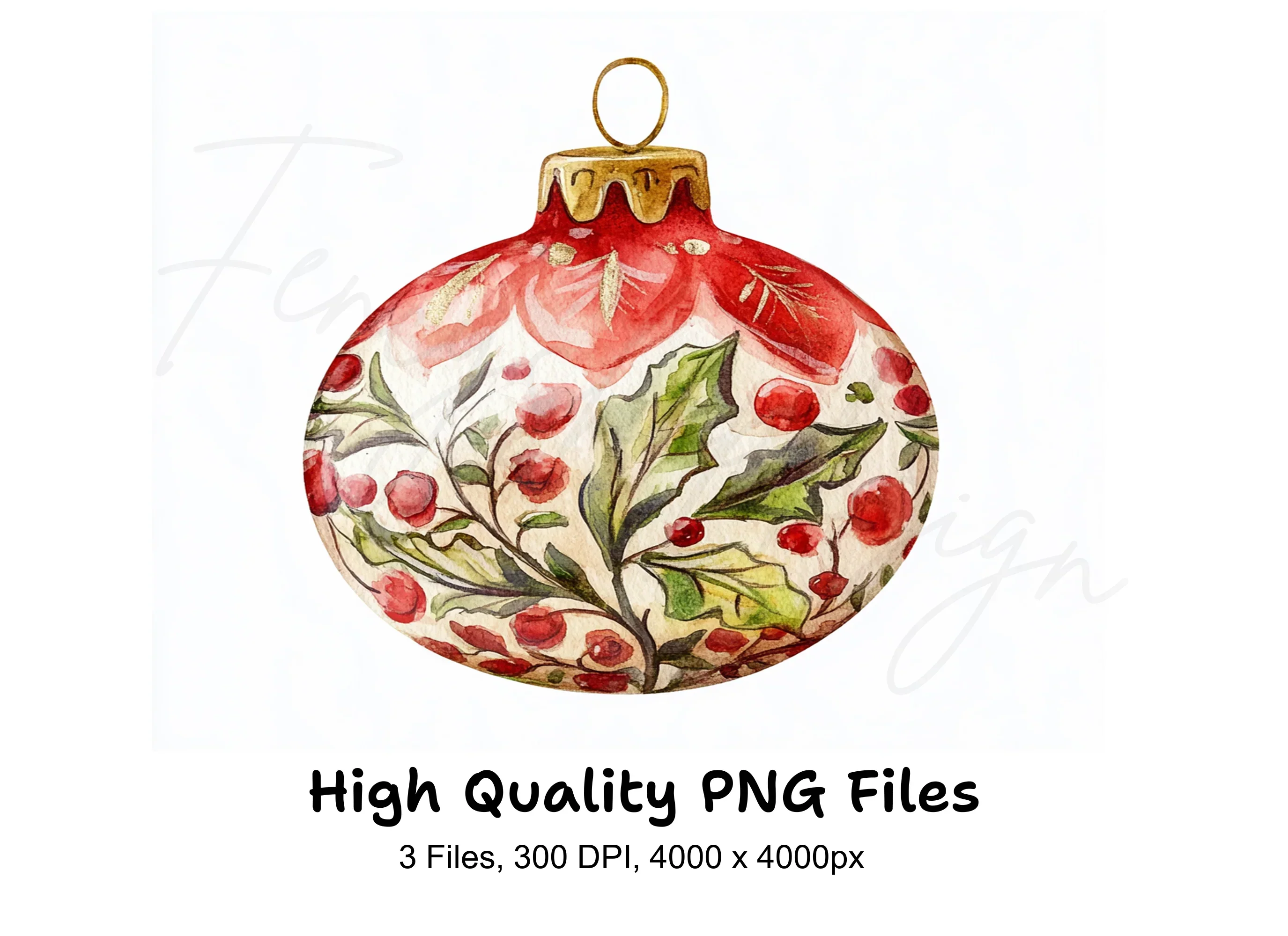 Red and Gold Christmas Ornaments Clipart Bundle
