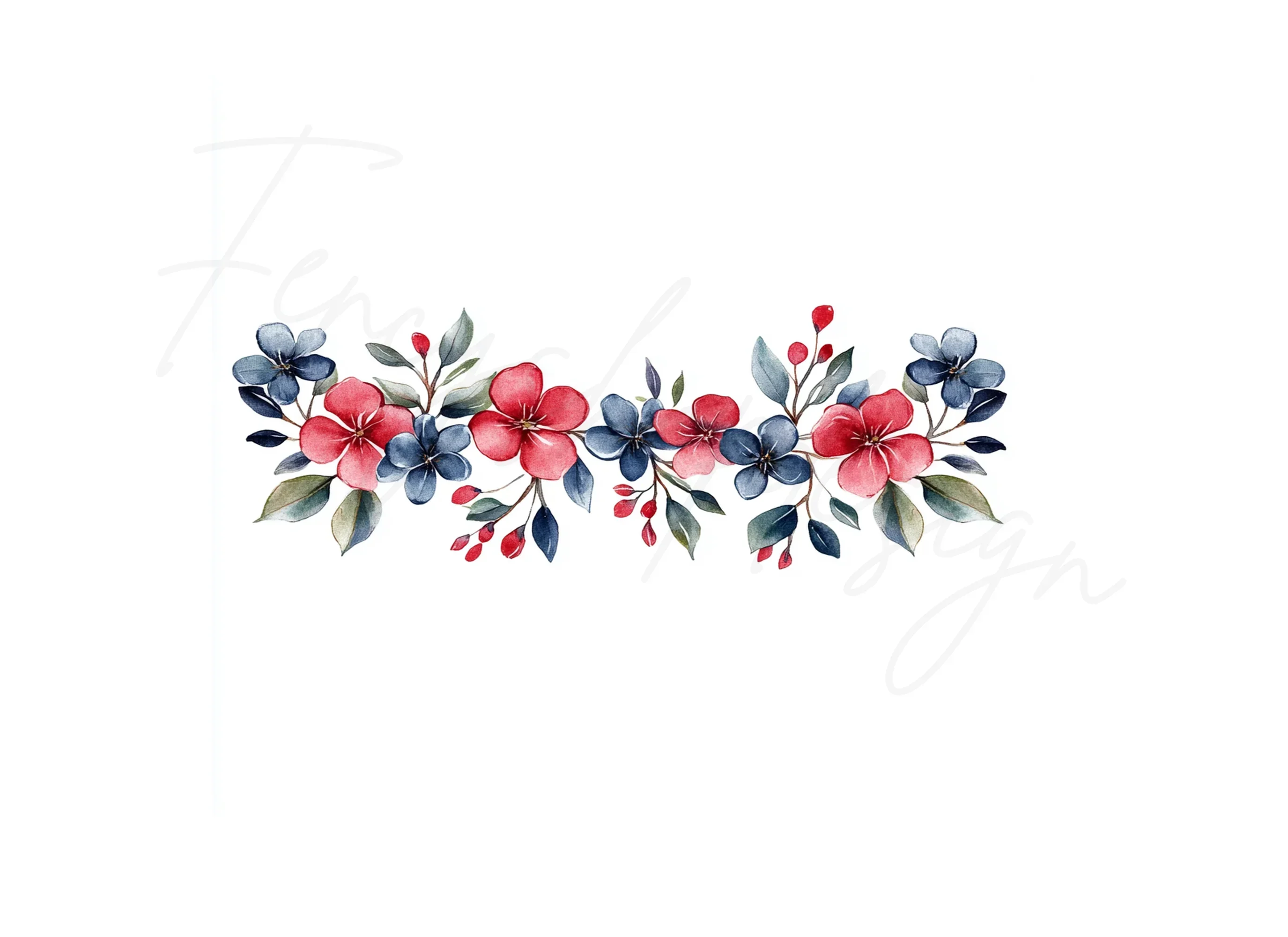 Red Blue Floral Elements Clipart Bundle - Image 2