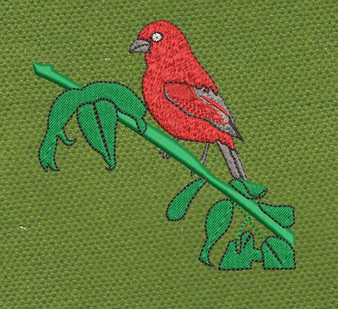 Red Cardinal Green Branch Embroidery Design