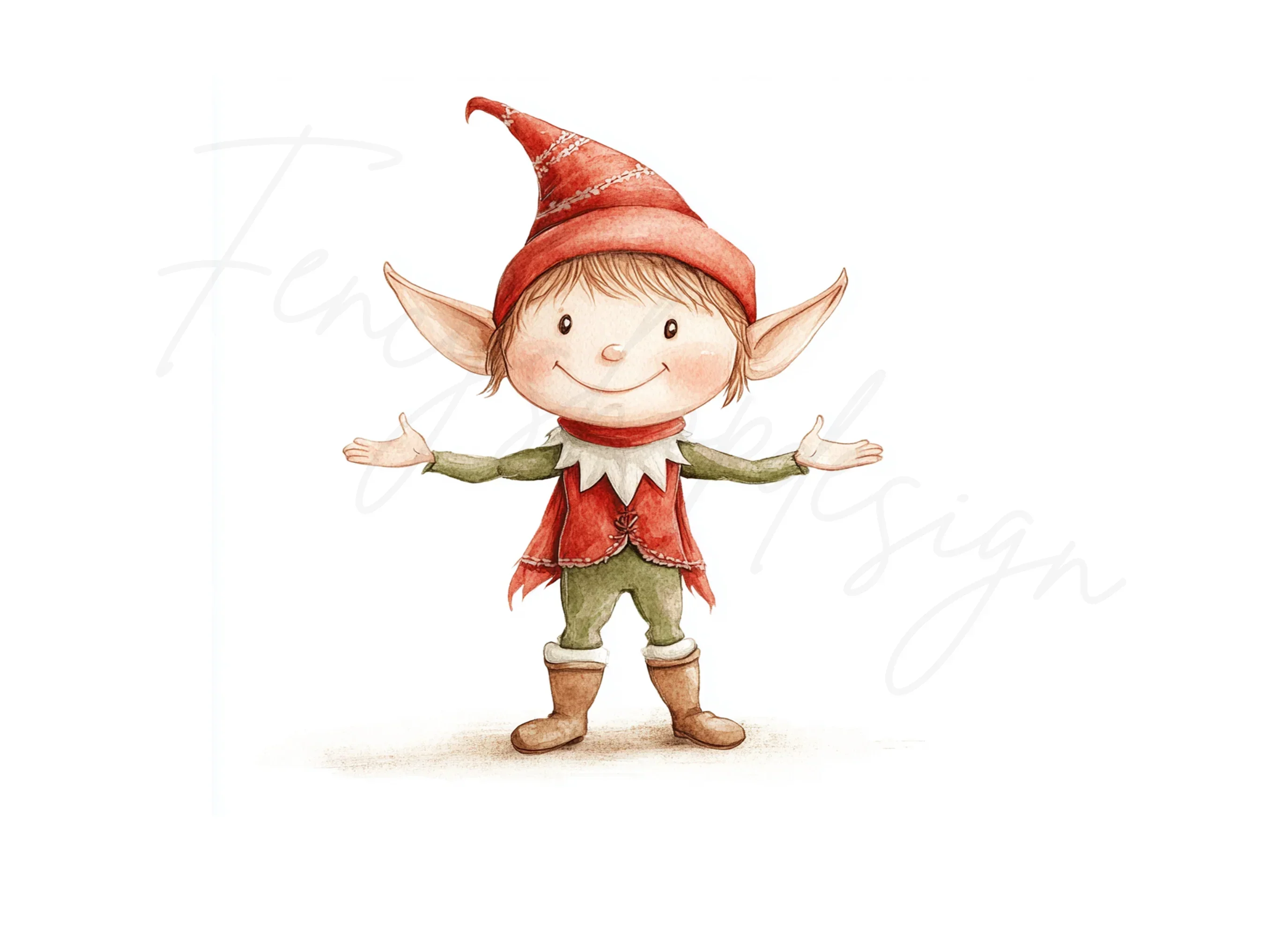 Red Christmas Elves Clipart Bundle - Image 2