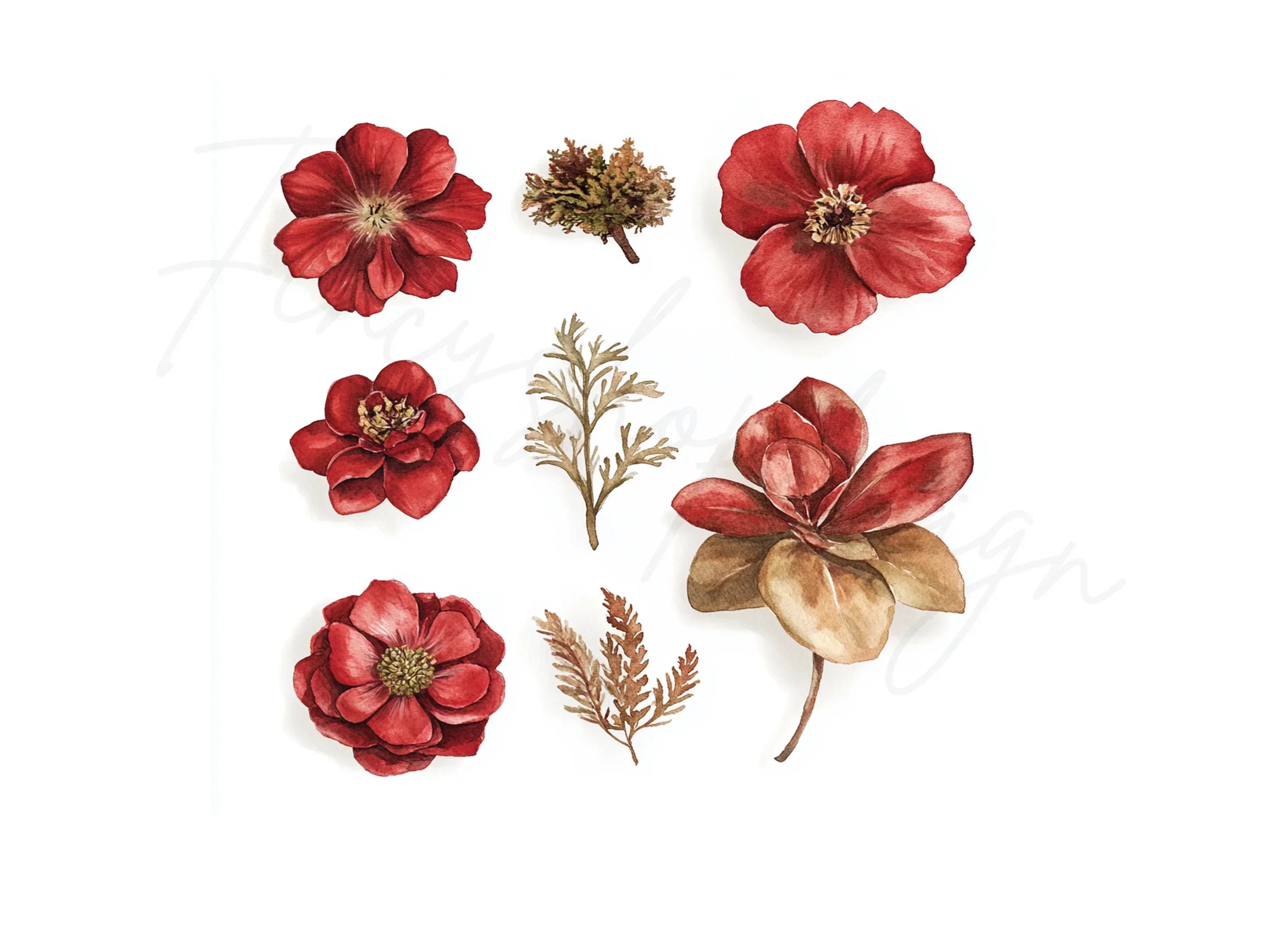 Red Floral Clipart Bundle - Image 3