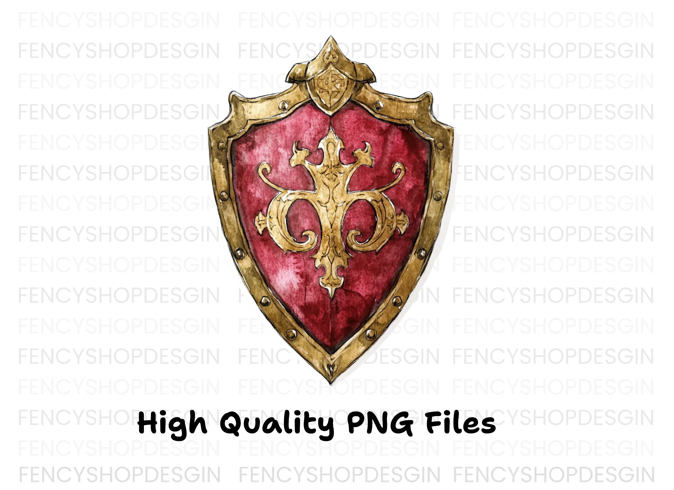 Red Gold Decorative Shield Clipart Bundle - Image 2