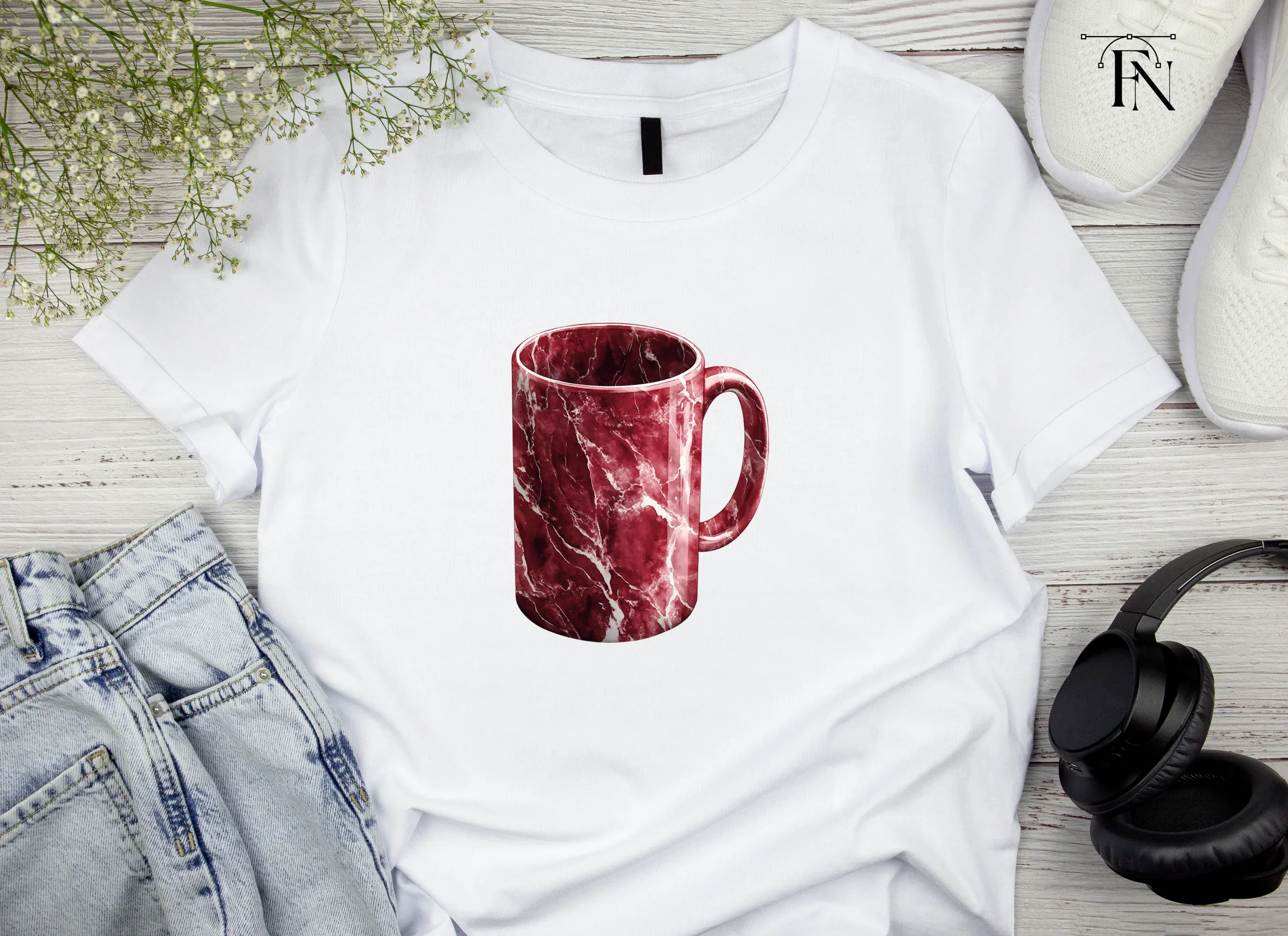 Red Marble Pattern Coffee Clipart Bundle - Image 4