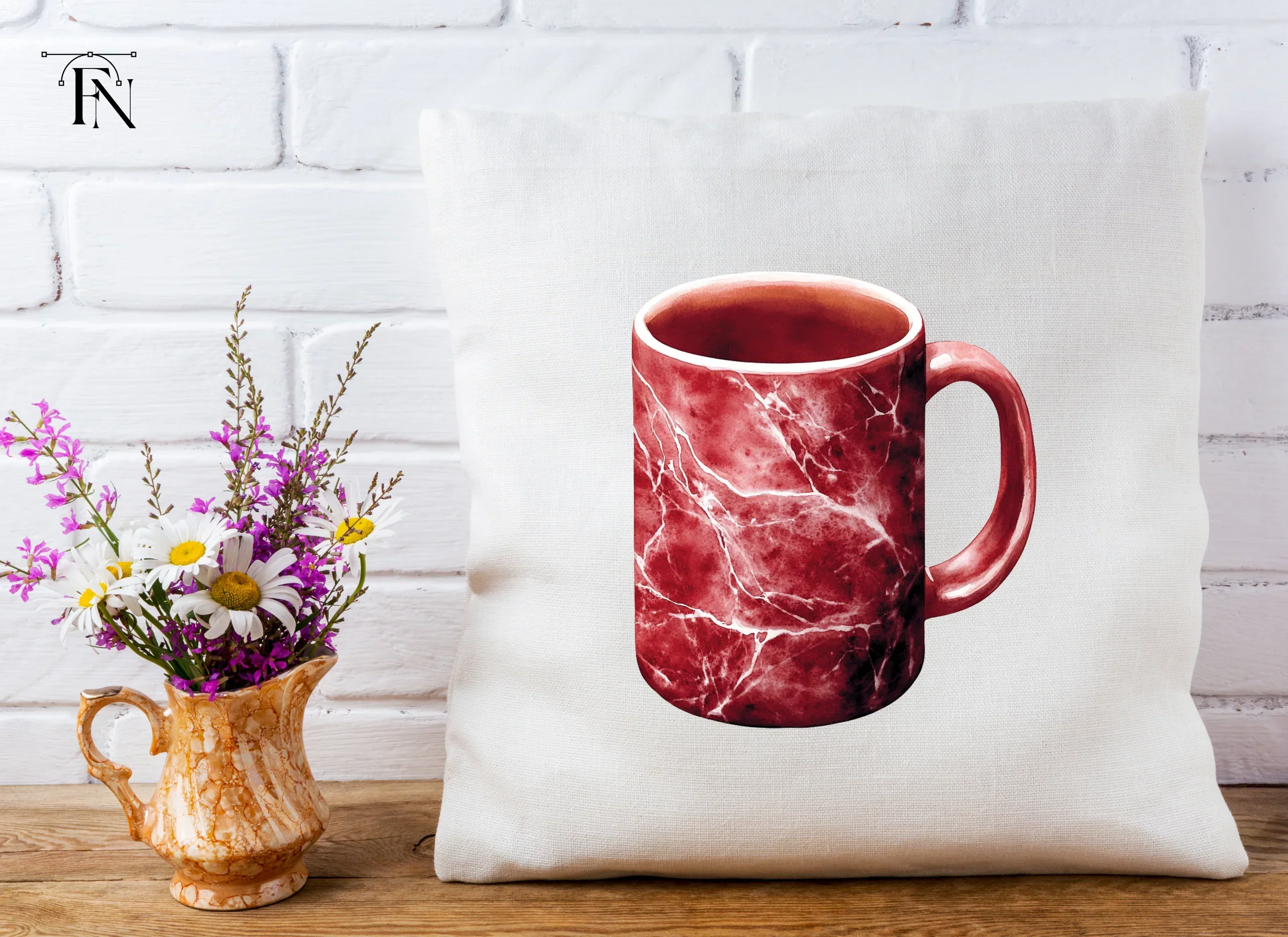 Red Marble Pattern Coffee Clipart Bundle - Image 5