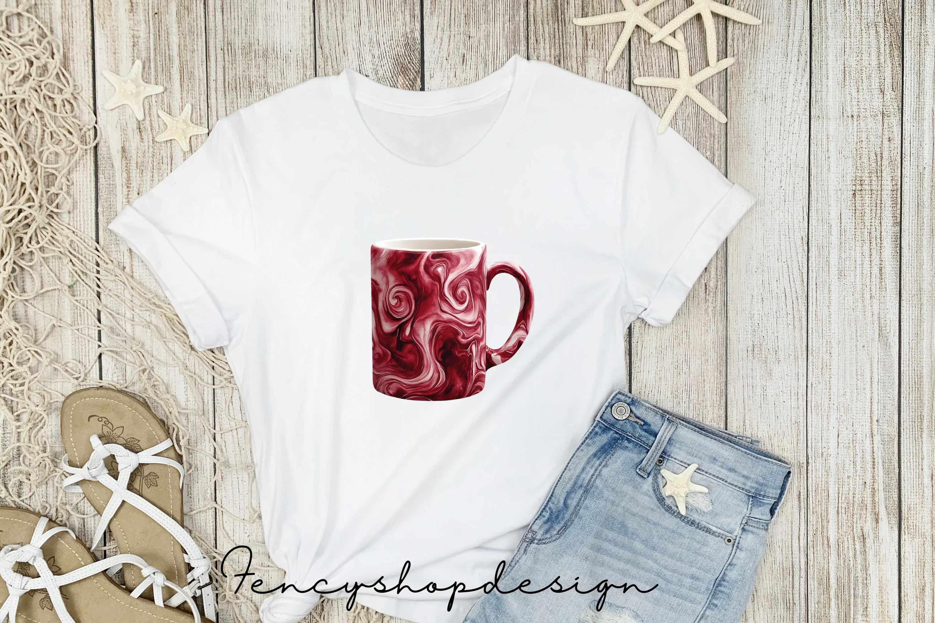 Red Marble Swirl Textured Mugs Clipart Bundle - Image 5
