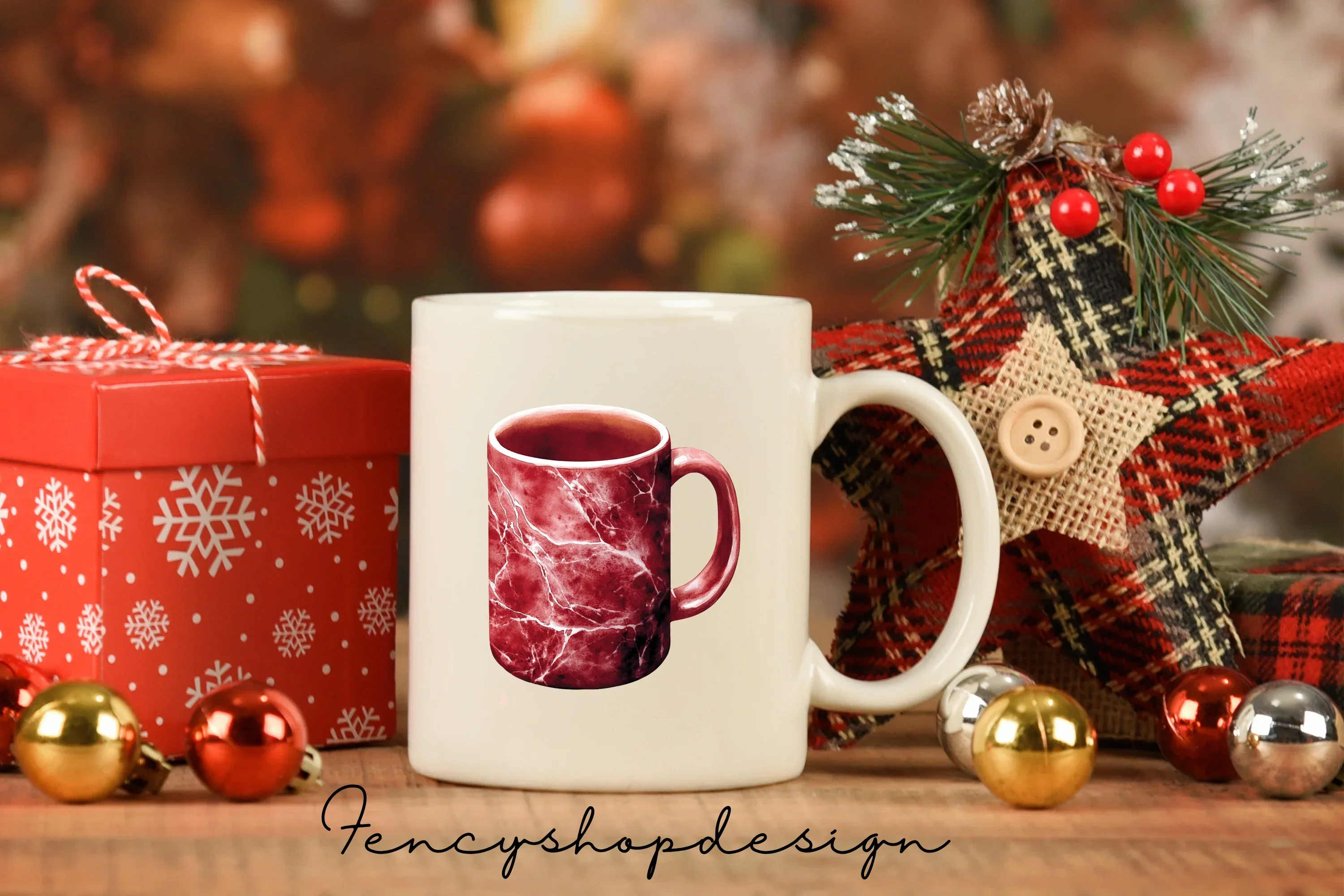 Red Marble Swirl Textured Mugs Clipart Bundle - Image 7