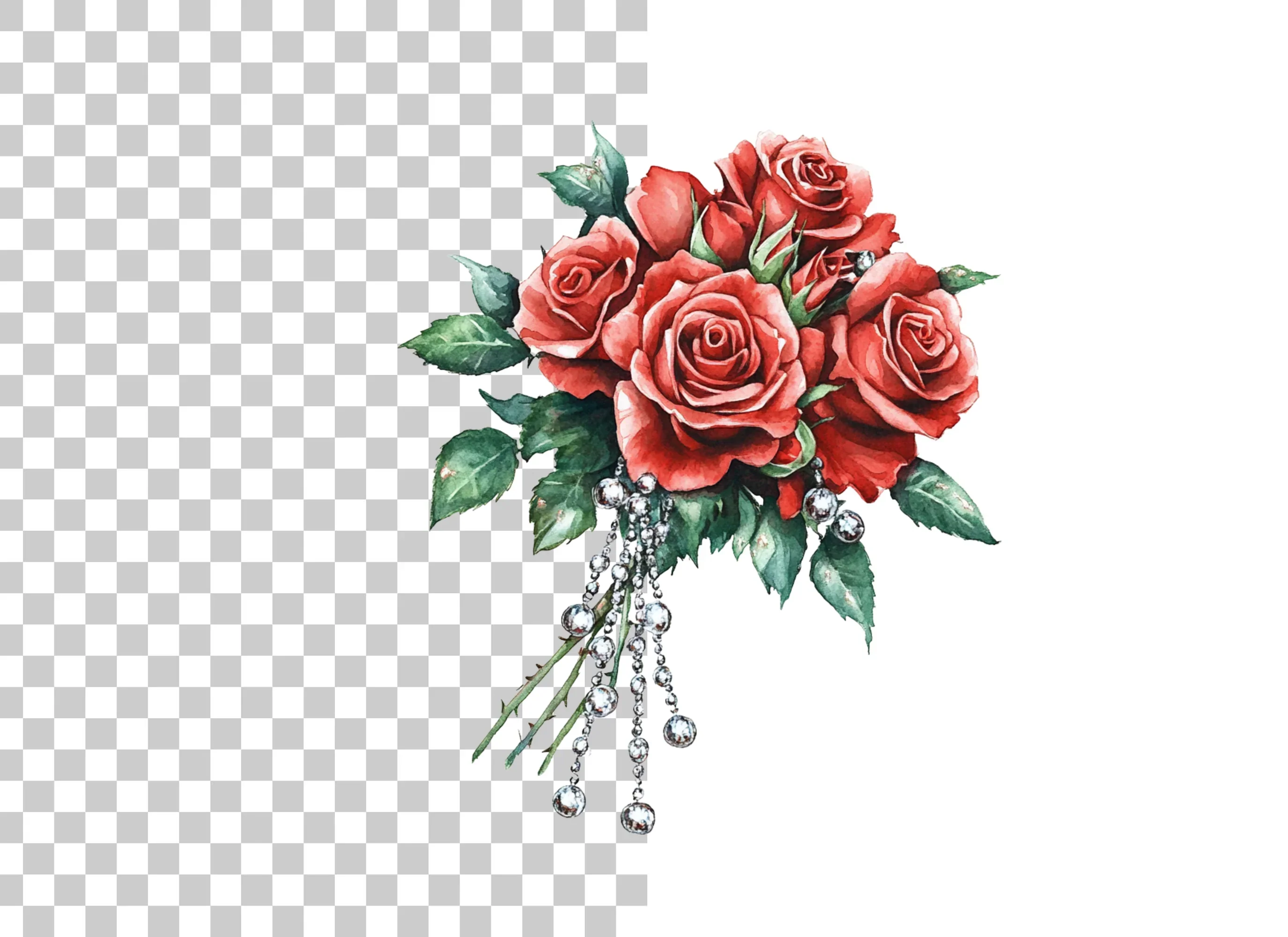 Red Rose Bouquets with Diamond Accents Clipart Bundle - Image 2