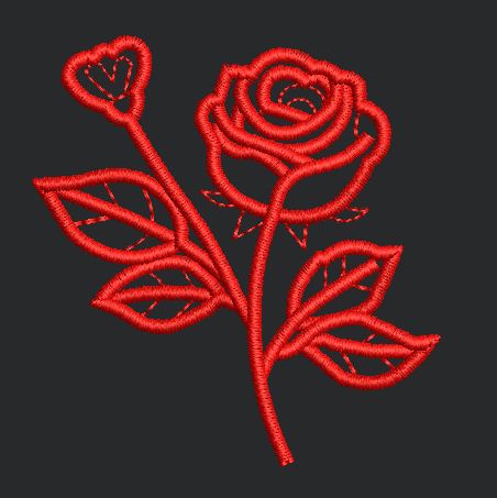Red Rose With Leaf Embroidery Design