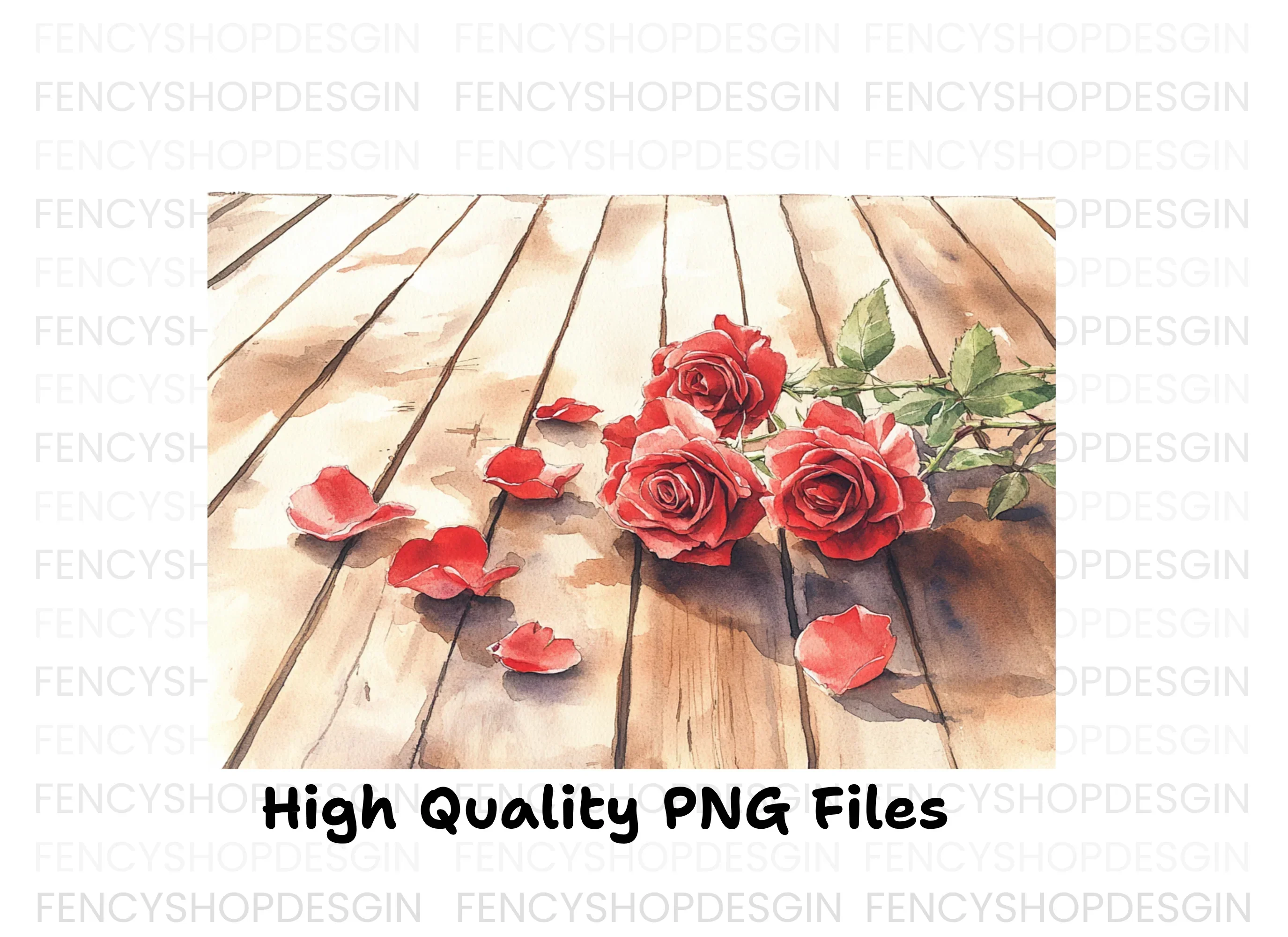 Red Roses and Petals on Wood Clipart Bundle - Image 2