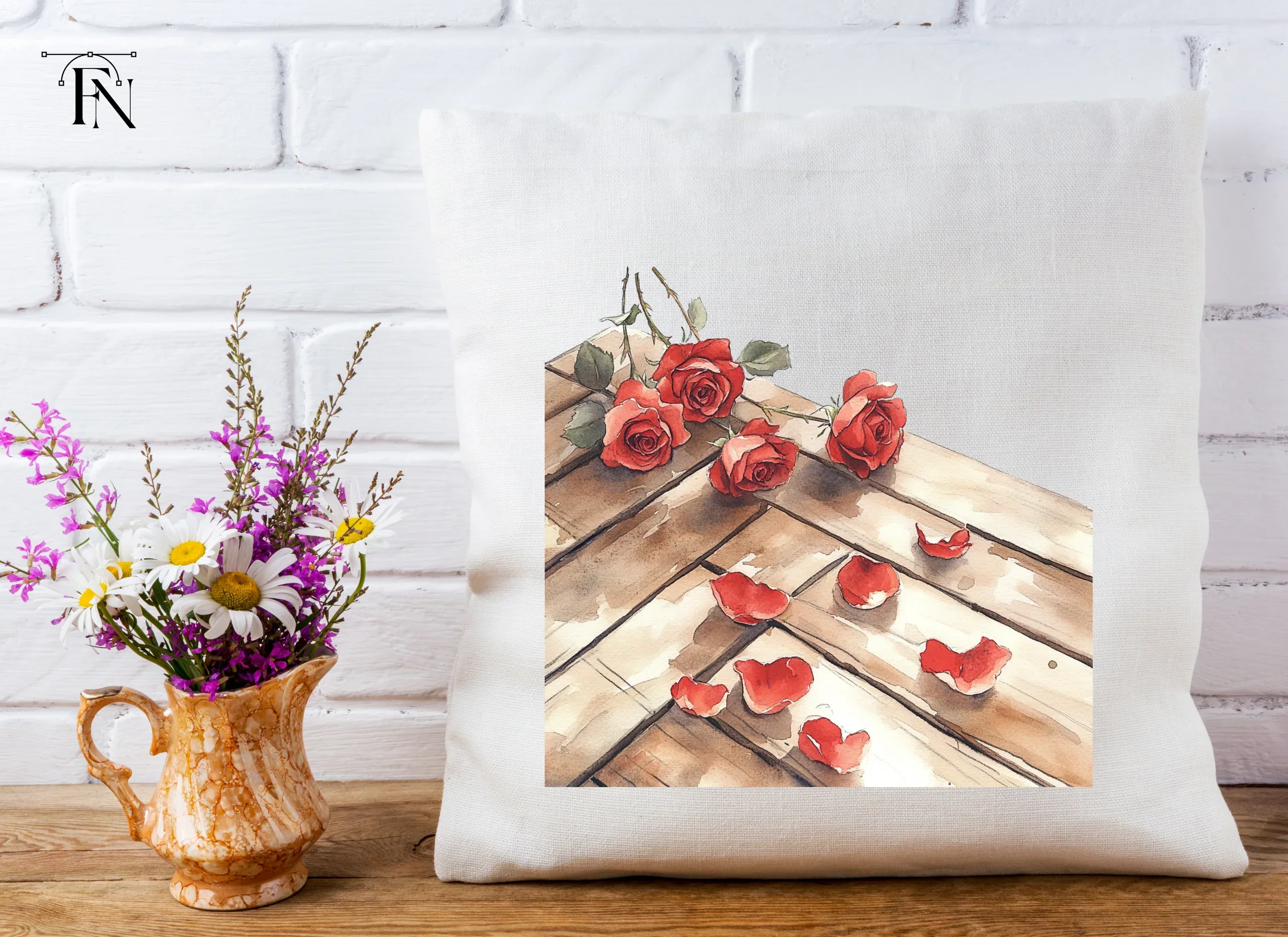 Red Roses and Petals on Wood Clipart Bundle - Image 4