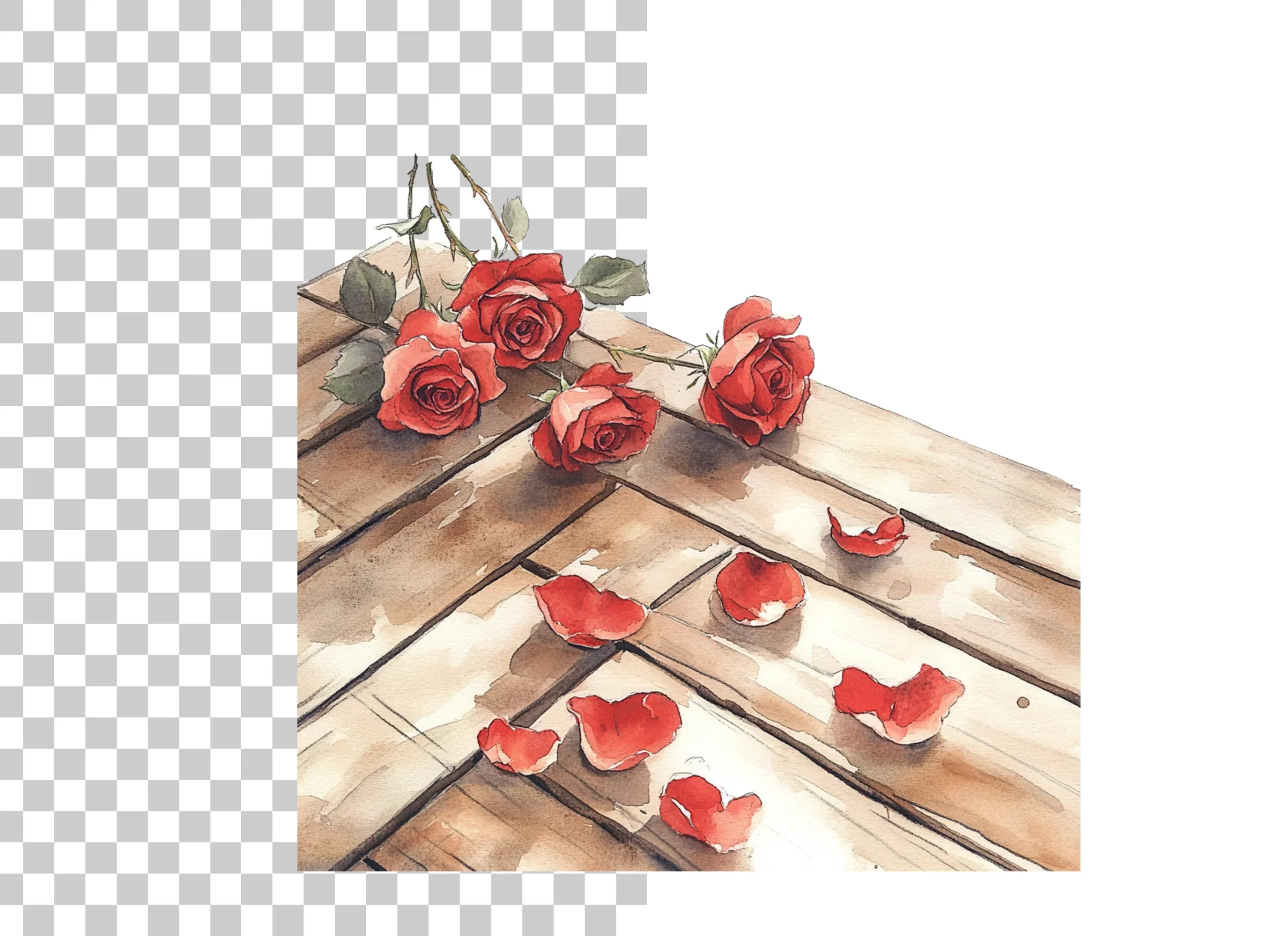 Red Roses and Petals on Wood Clipart Bundle - Image 6