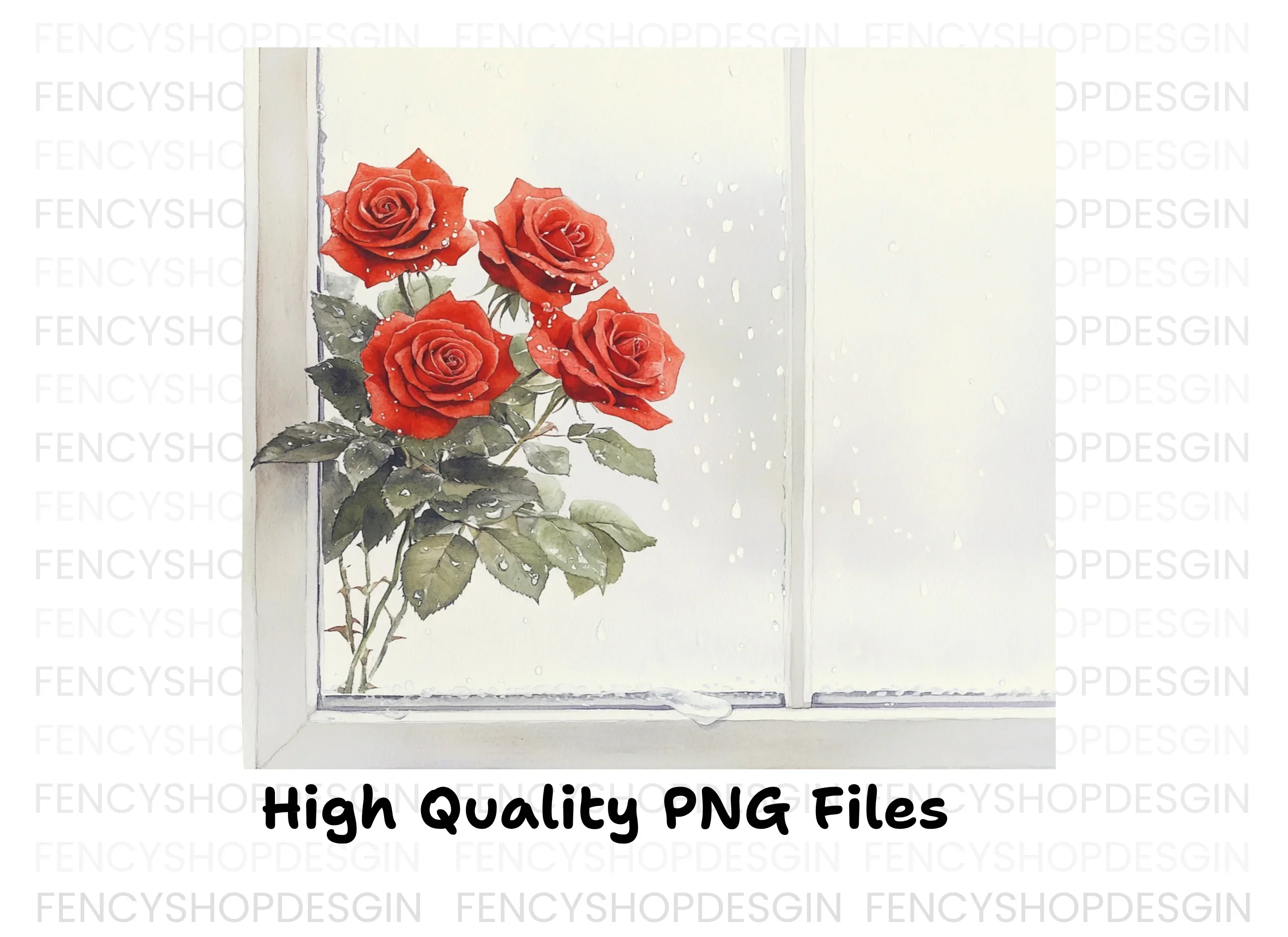 Red Roses by Rainy Window Clipart Bundle - Image 2