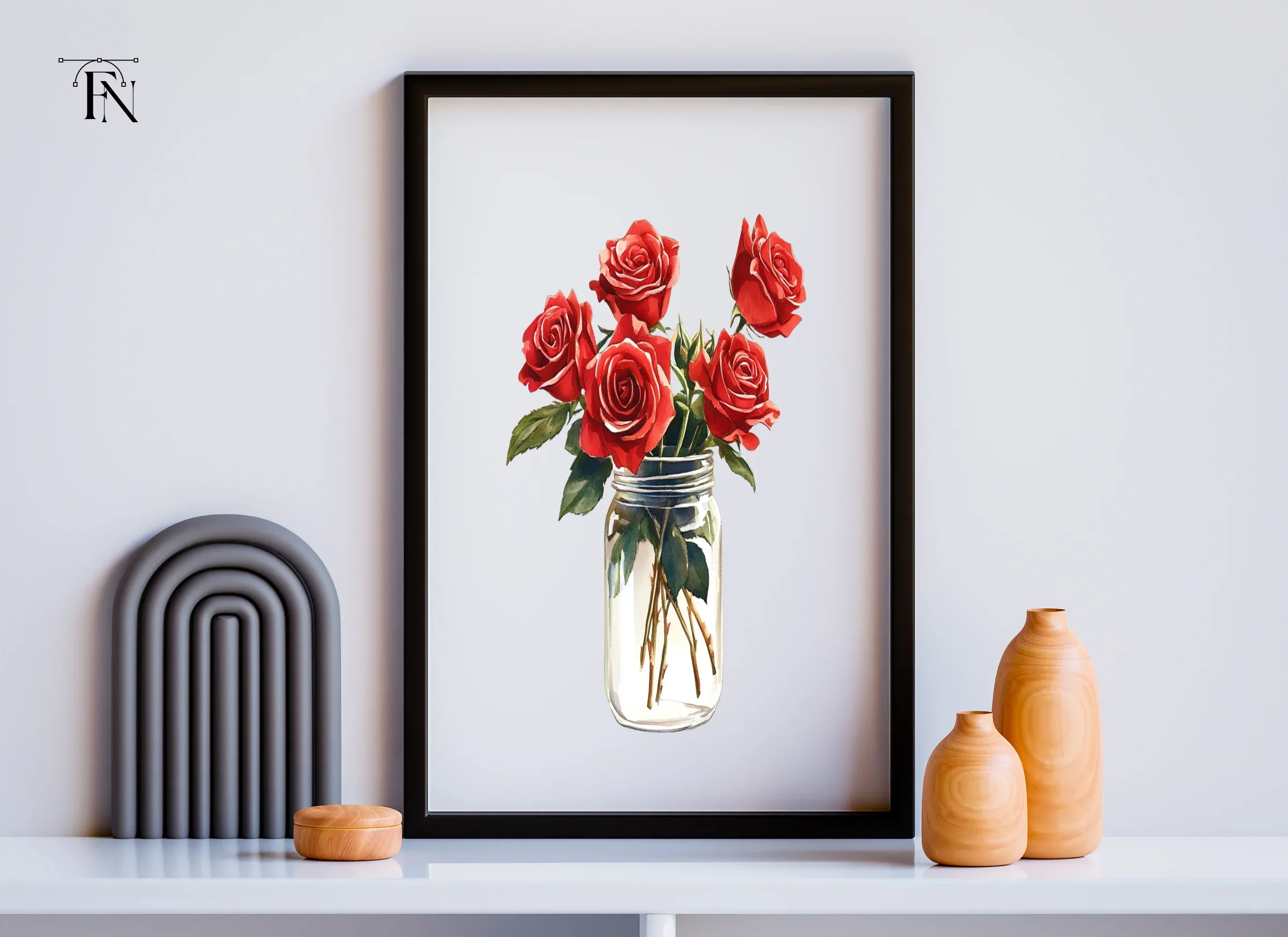 Red Roses in Mason Jars Clipart Bundle - Image 3