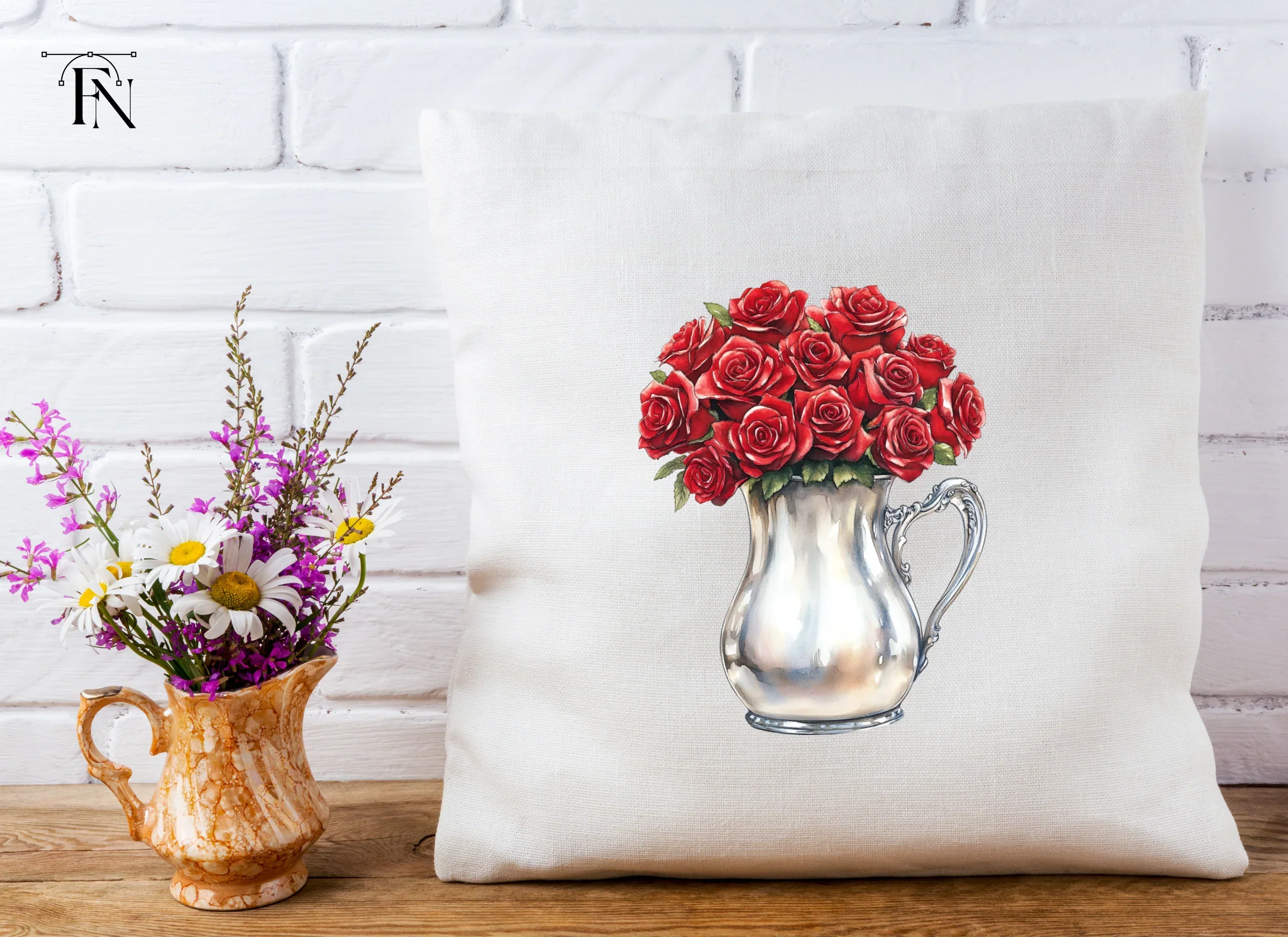 Red Roses in Silver Pitcher Clipart Bundle - Image 3