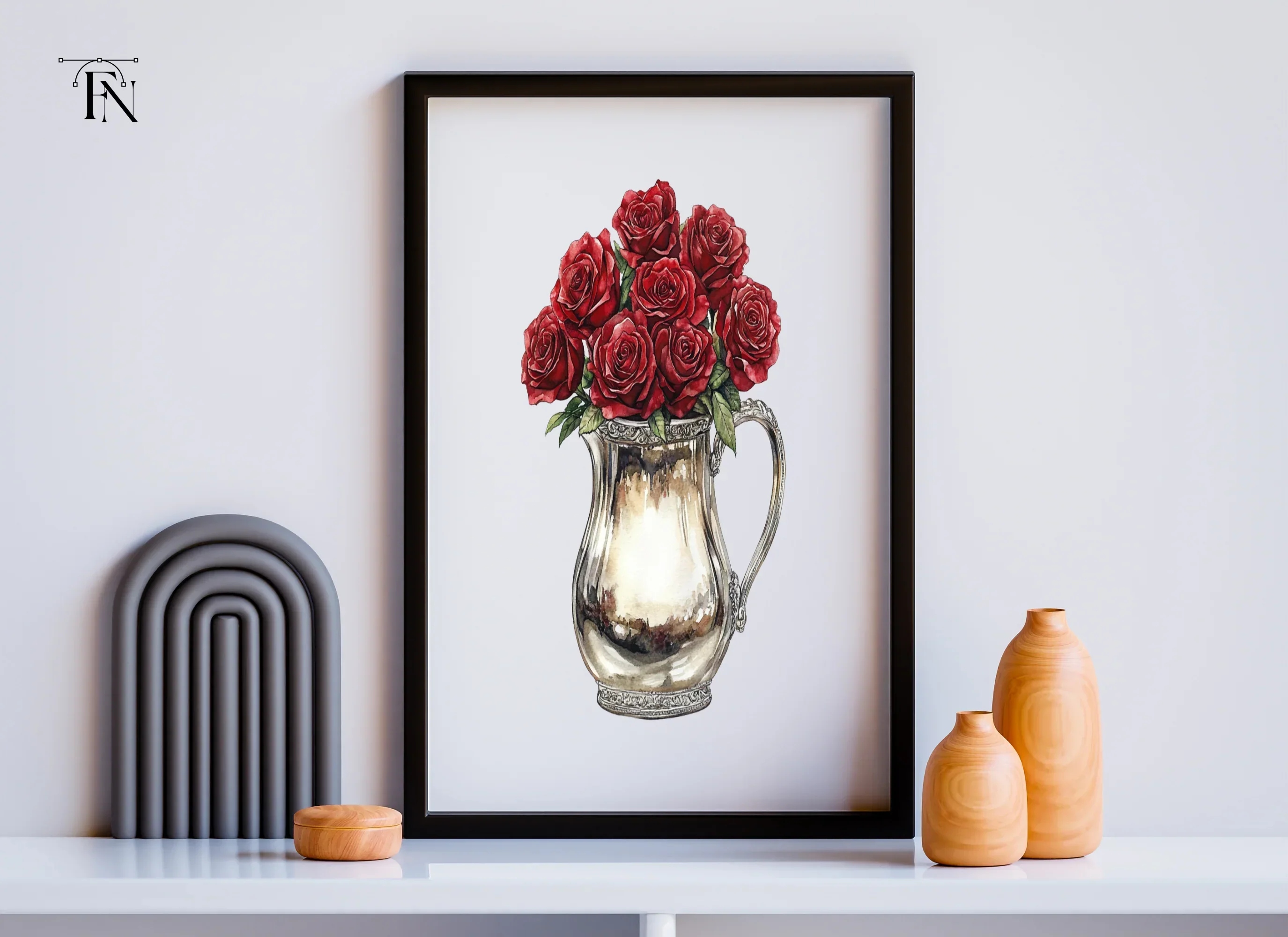 Red Roses in Silver Pitcher Clipart Bundle - Image 4