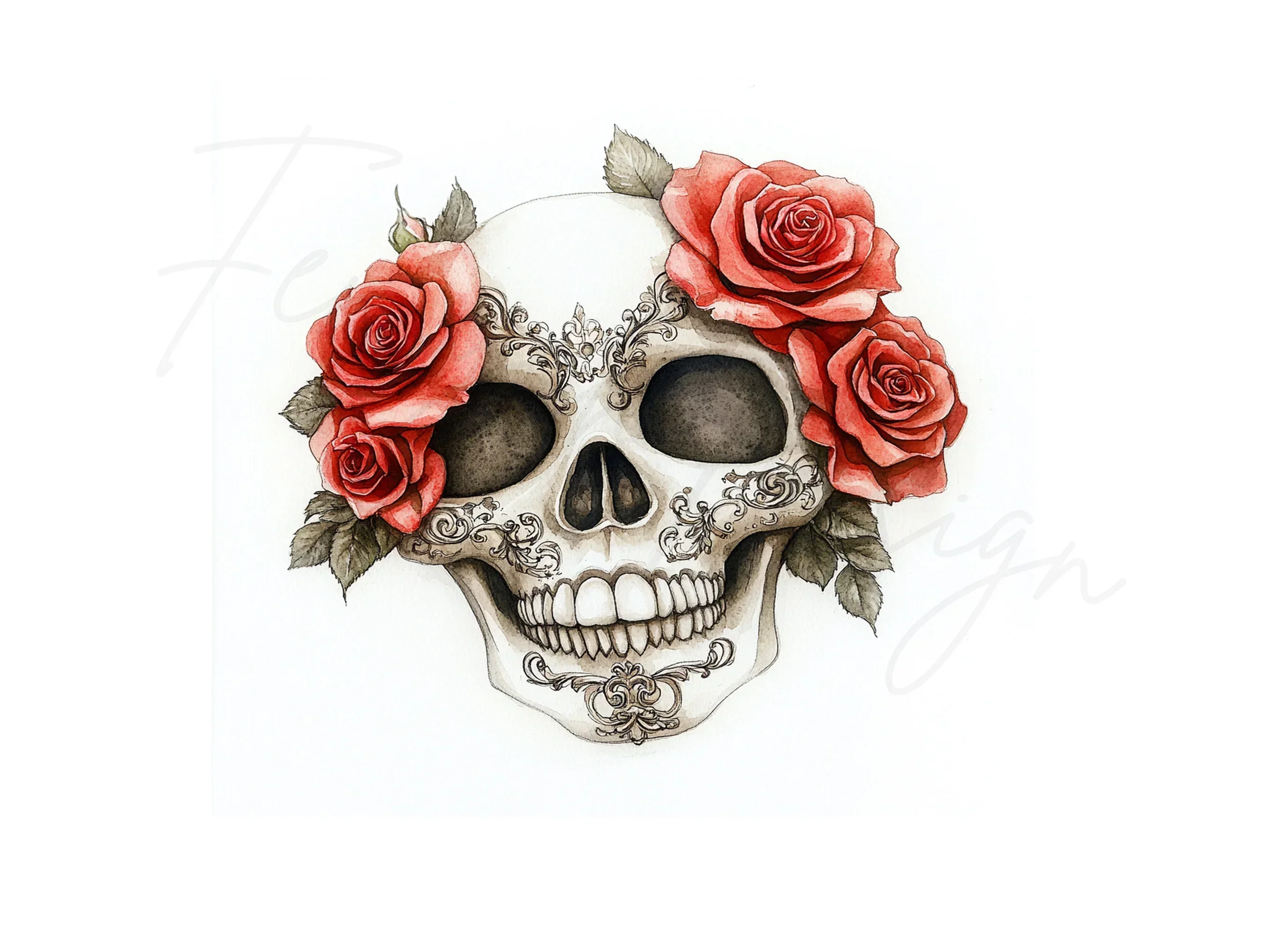Red Roses Sugar Skull Clipart Bundle - Image 2