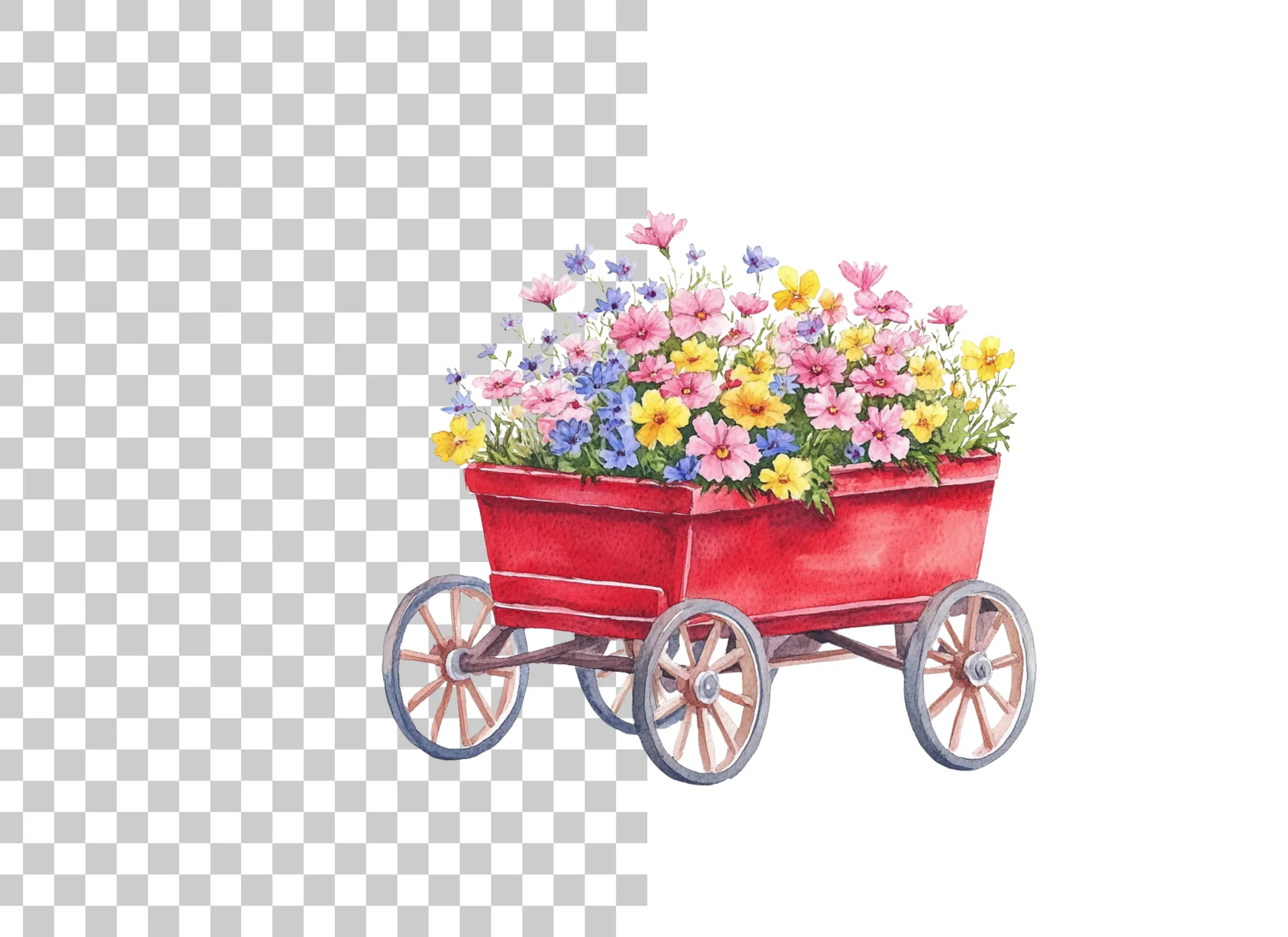 Red Wagon with Spring Flowers Clipart Bundle - Image 6