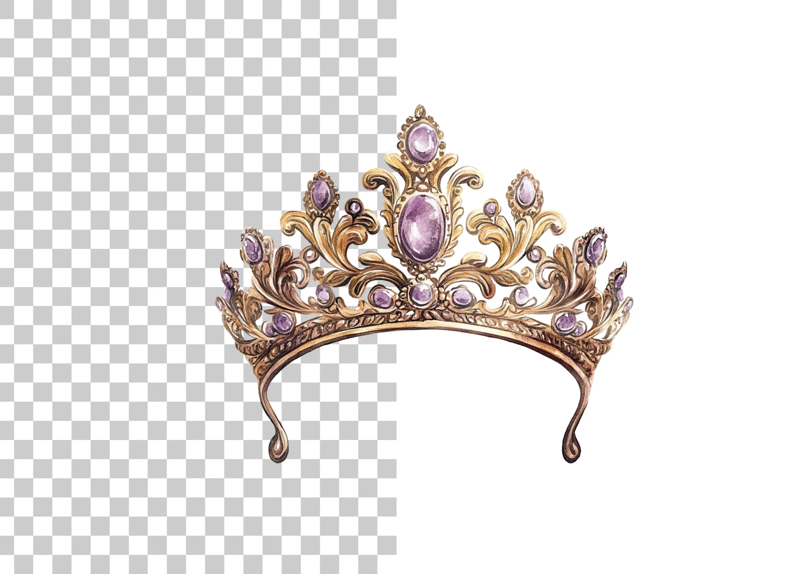 Regal Gold and Purple Tiara Clipart Bundle - Image 6