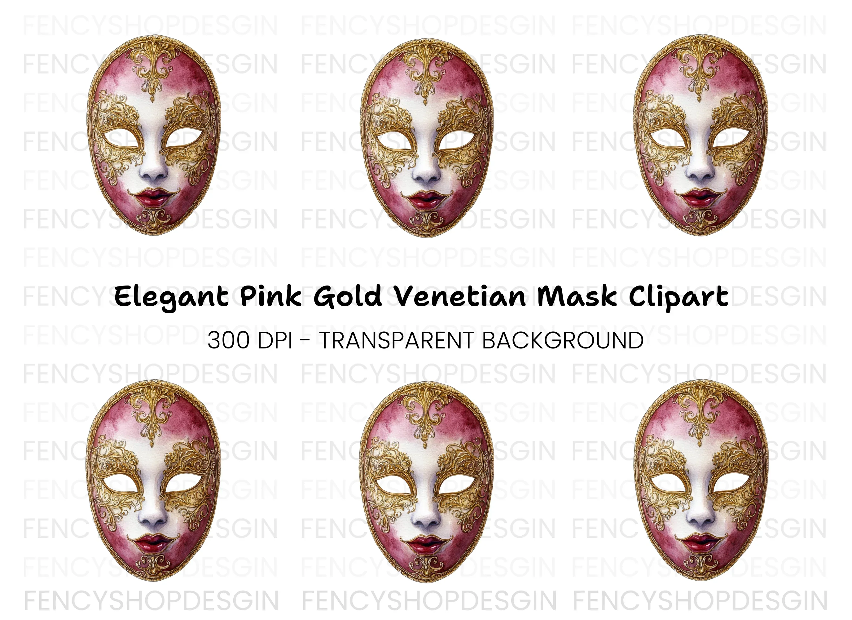 Regal Red Gold Masquerade Mask Clipart Bundle