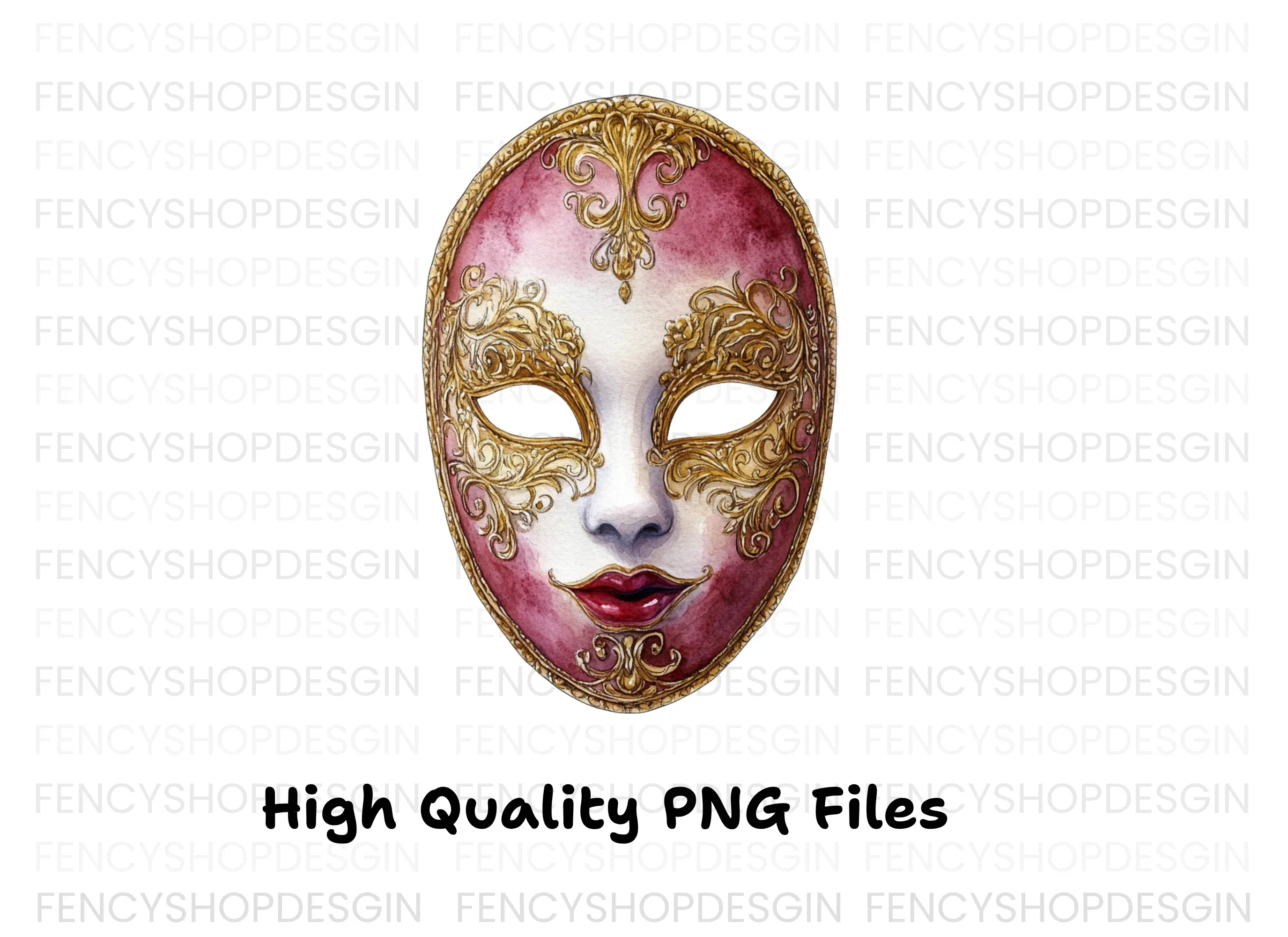 Regal Red Gold Masquerade Mask Clipart Bundle - Image 3