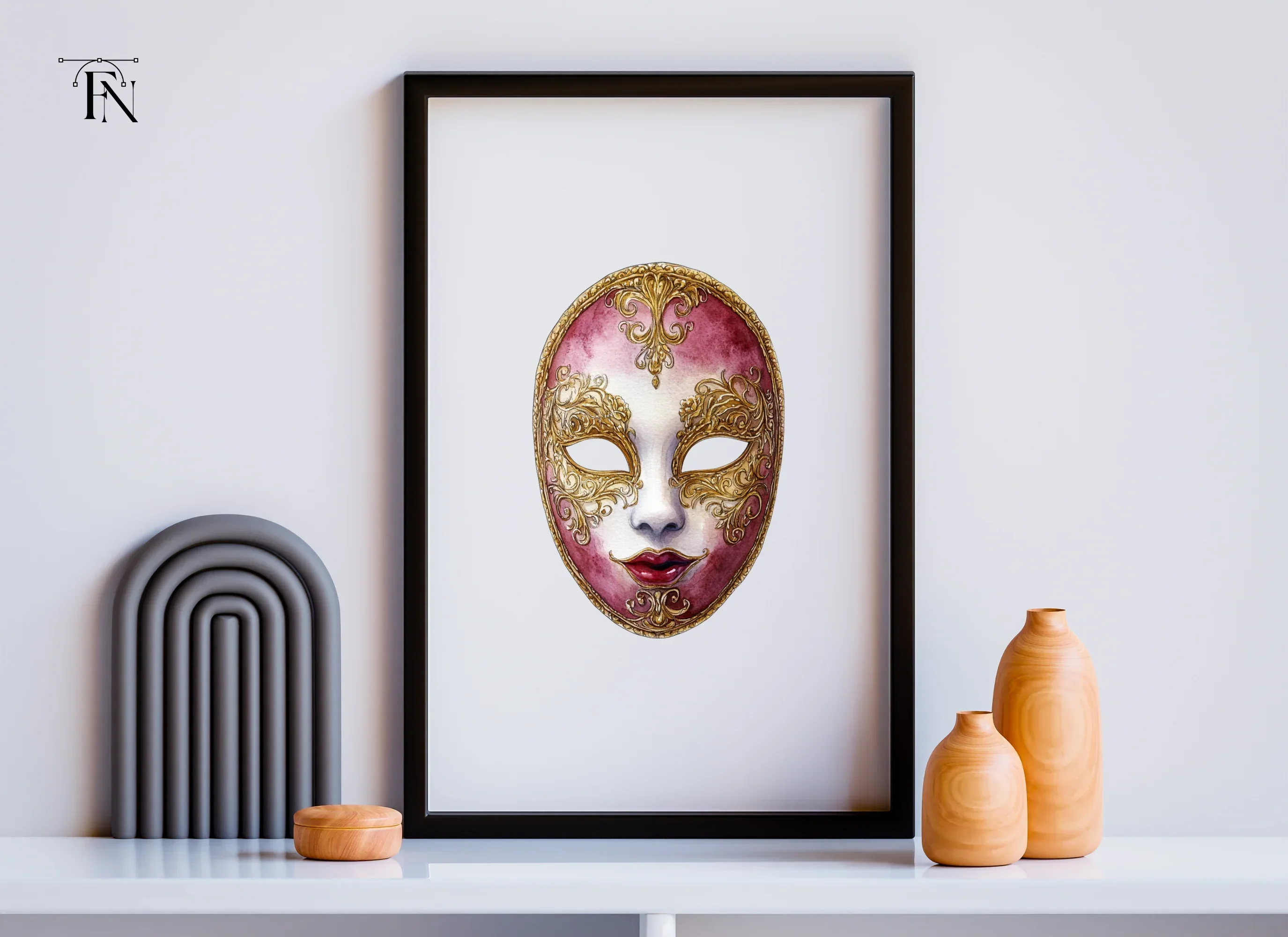 Regal Red Gold Masquerade Mask Clipart Bundle - Image 6