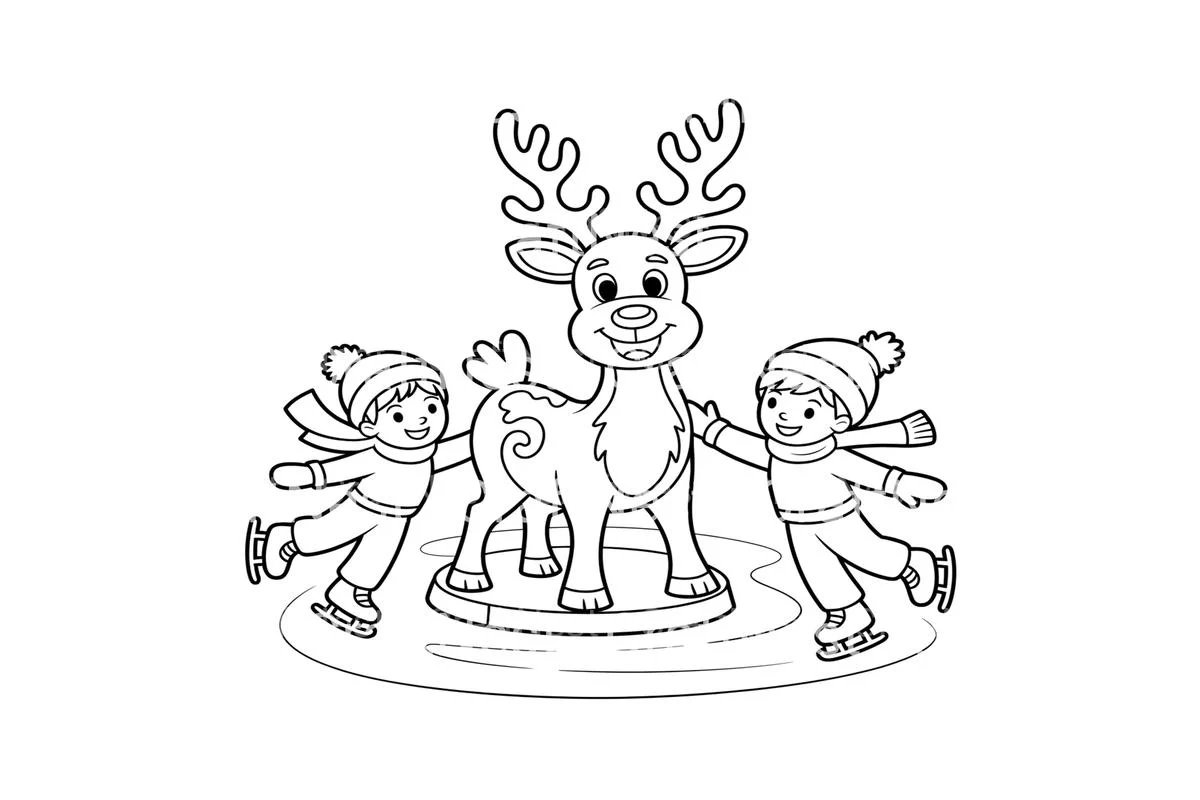 Reindeer Kids Ice Skating Coloring Books - Image 3