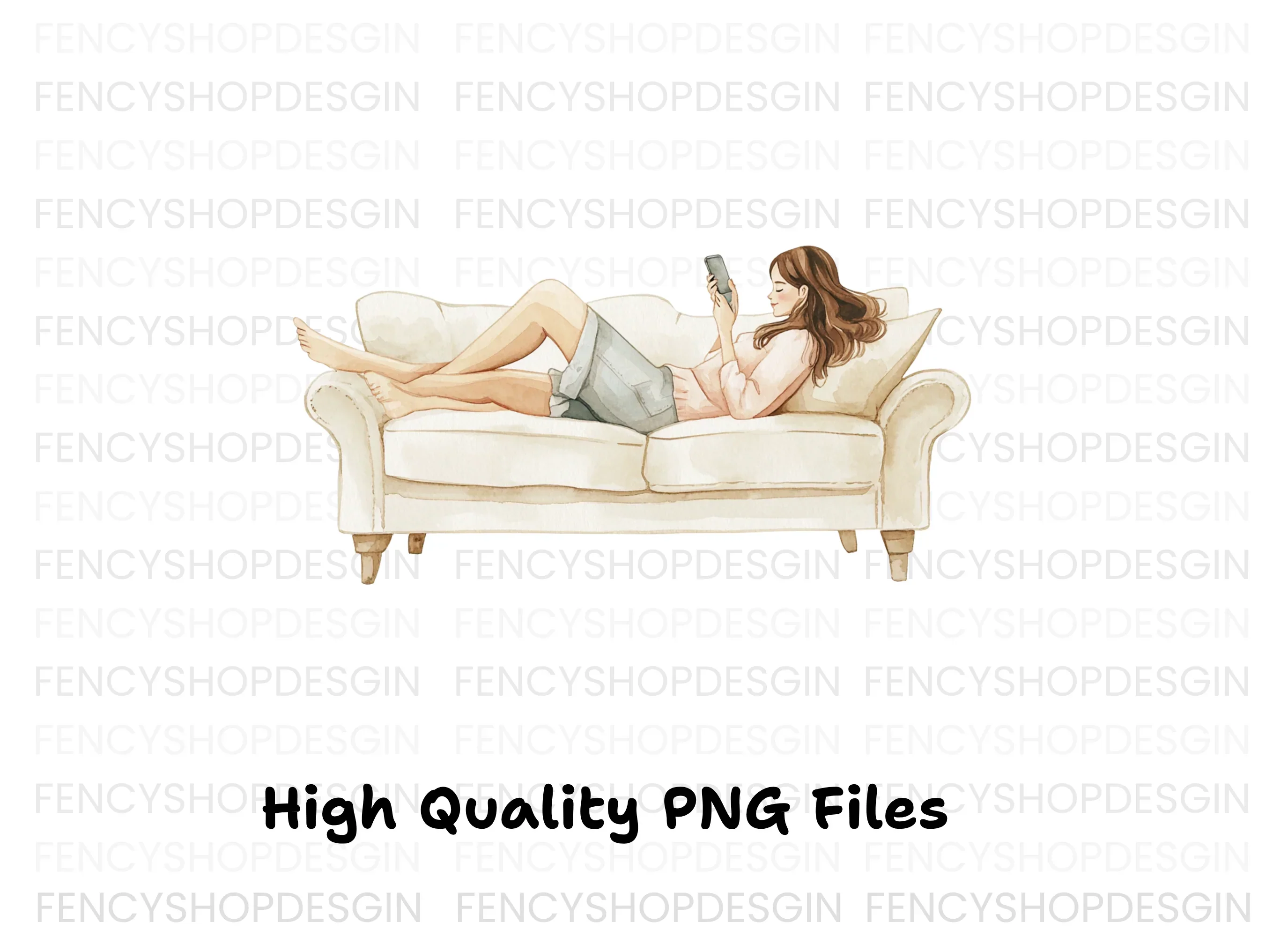 Relaxing on Sofa with Phone Clipart Bundle - Image 3