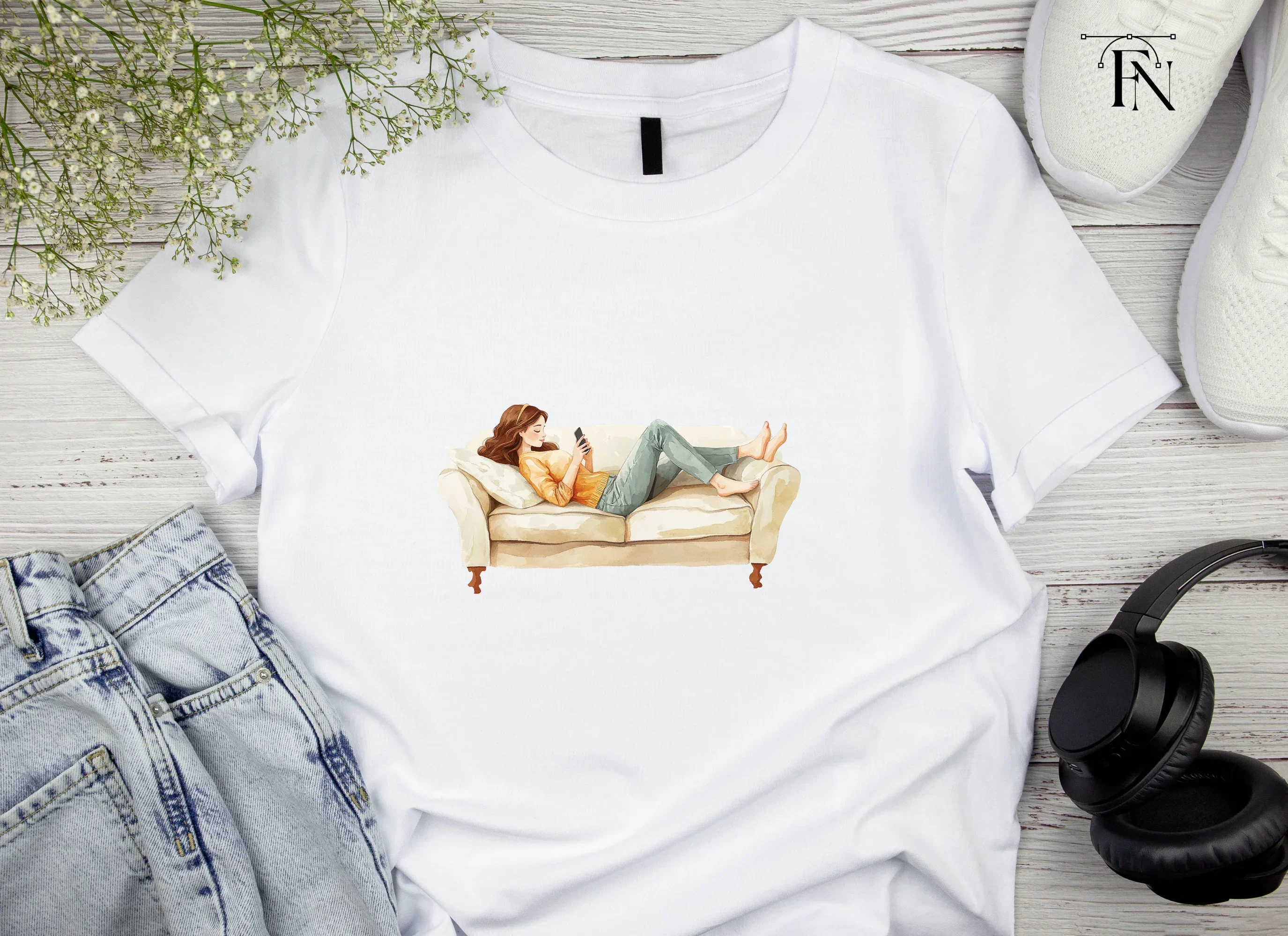 Relaxing on Sofa with Phone Clipart Bundle - Image 4