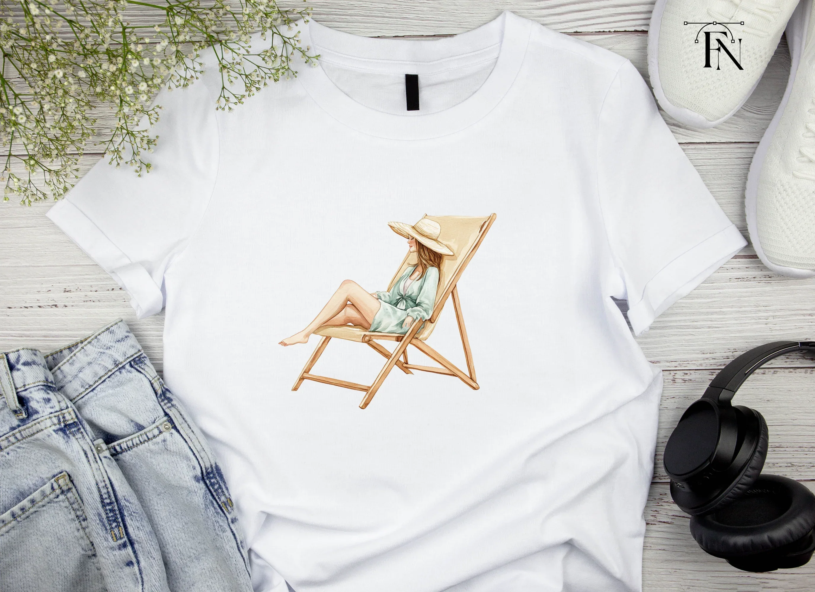 Relaxing Women on Beach Chairs Clipart Bundle - Image 4