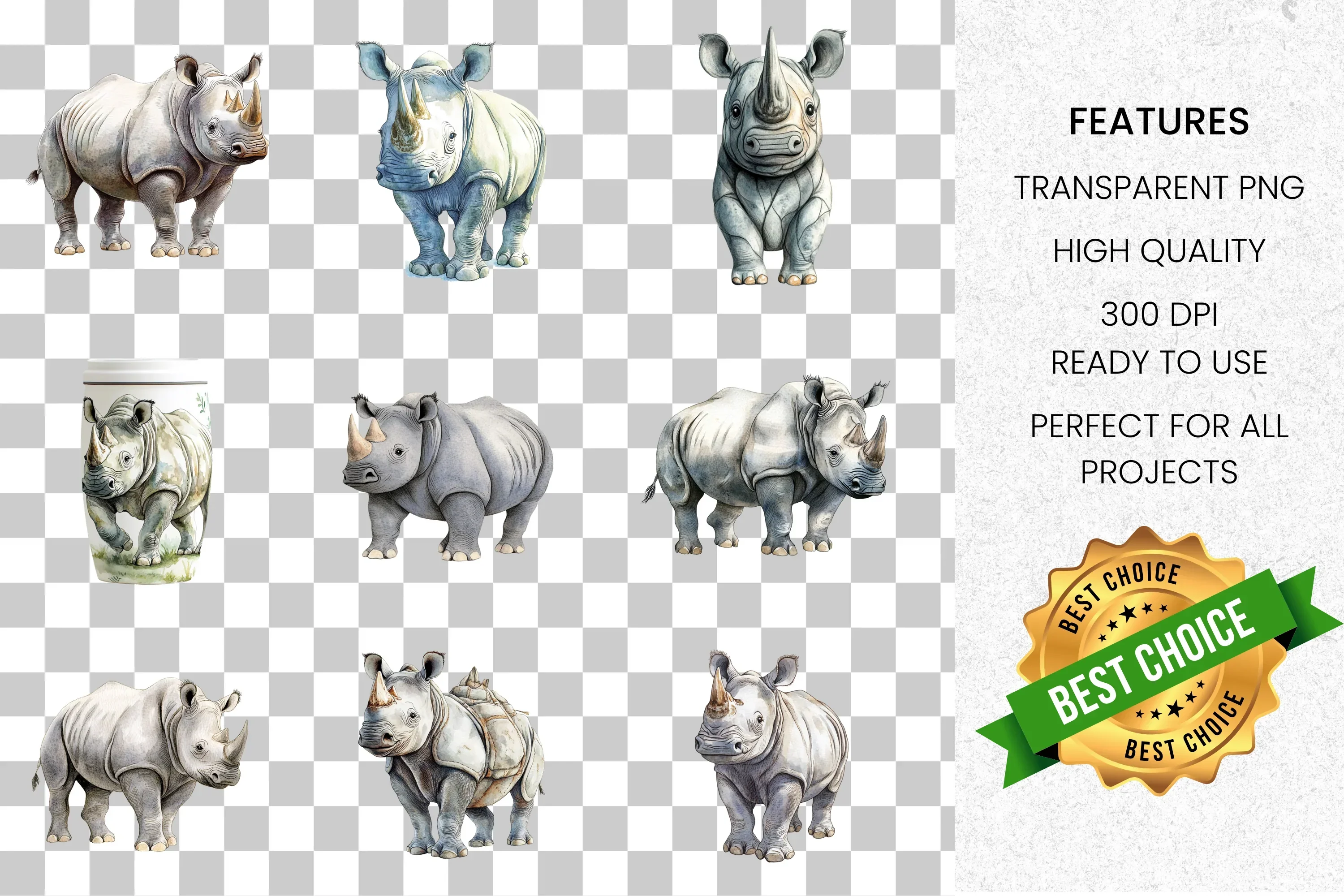 Rhinoceros Clipart Bundle - Image 2