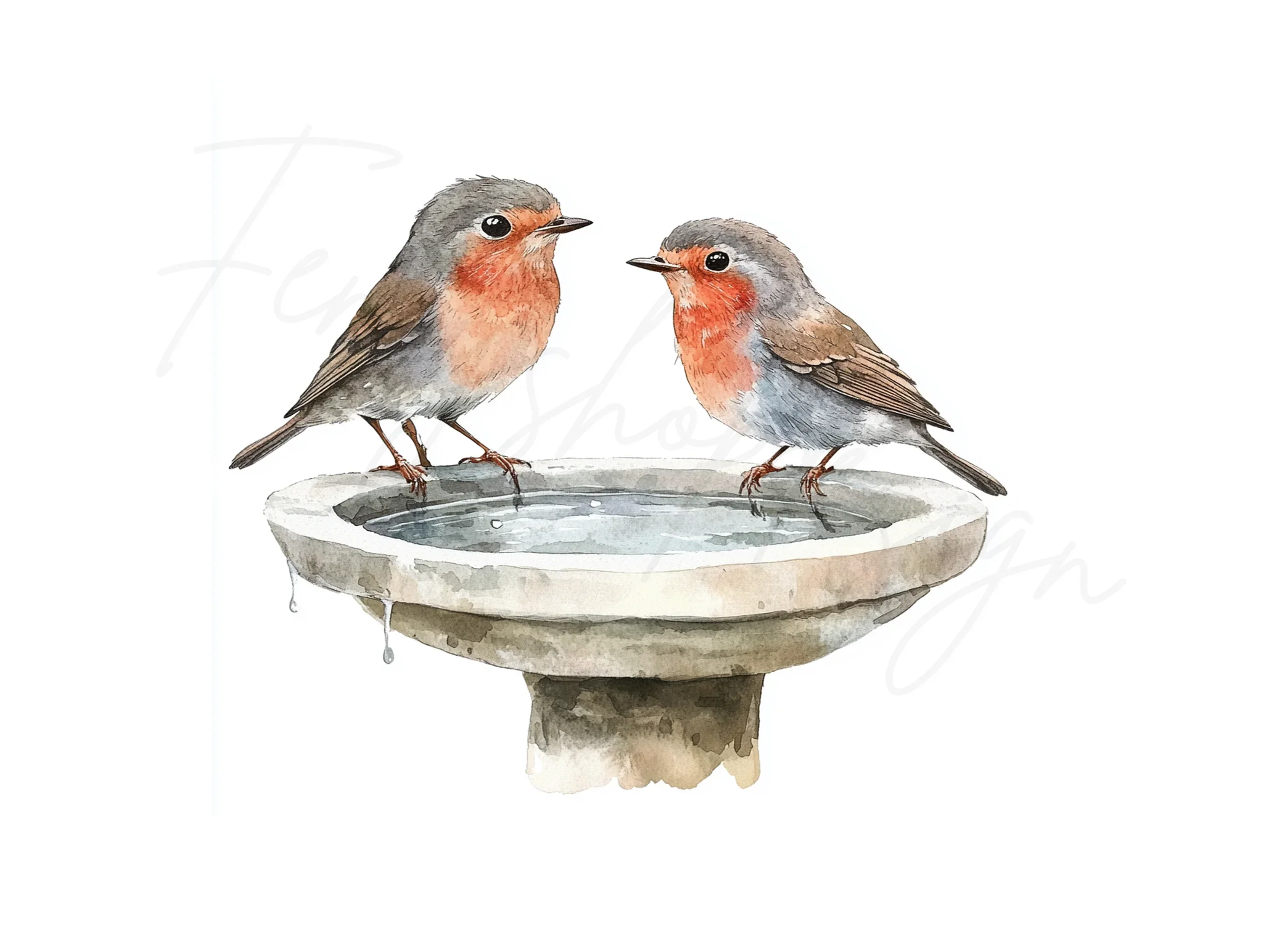 Robin Bird Bath Clipart Bundle - Image 2