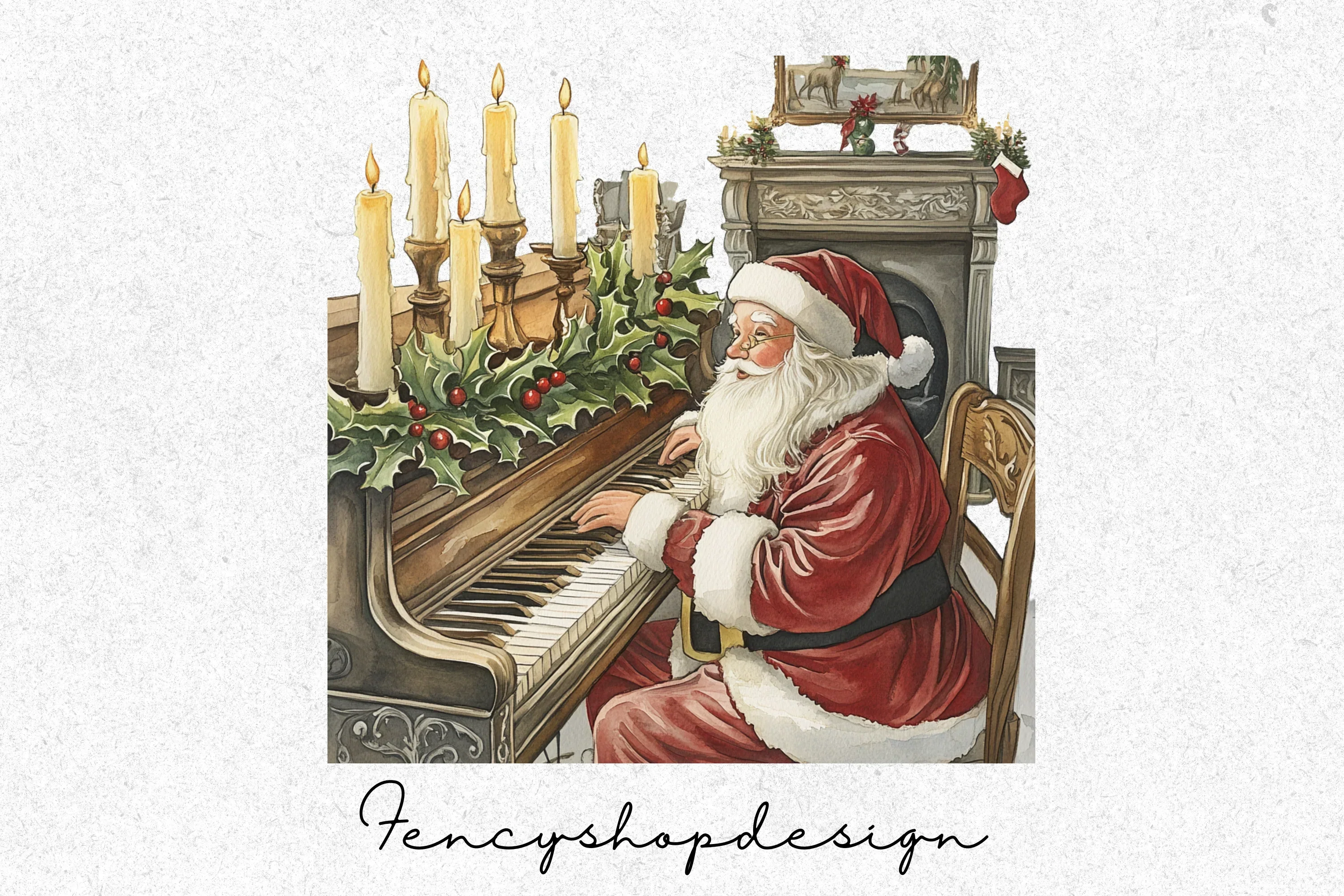 Rockstar Santa & Cozy Christmas Scene Clipart Bundle - Image 4
