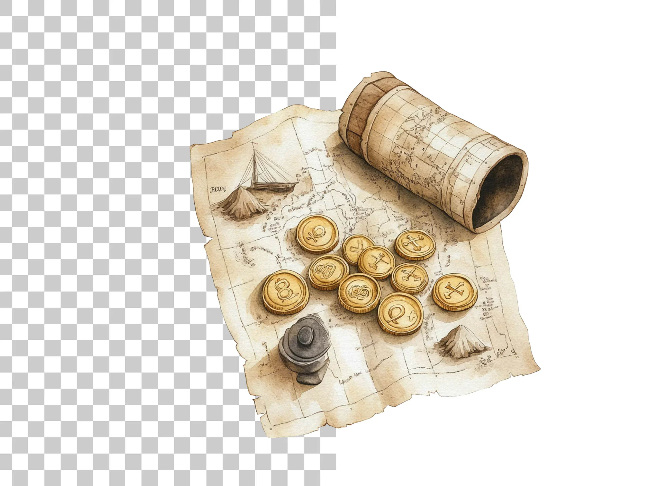 Rolled Map and Coins Clipart Bundle - Image 2
