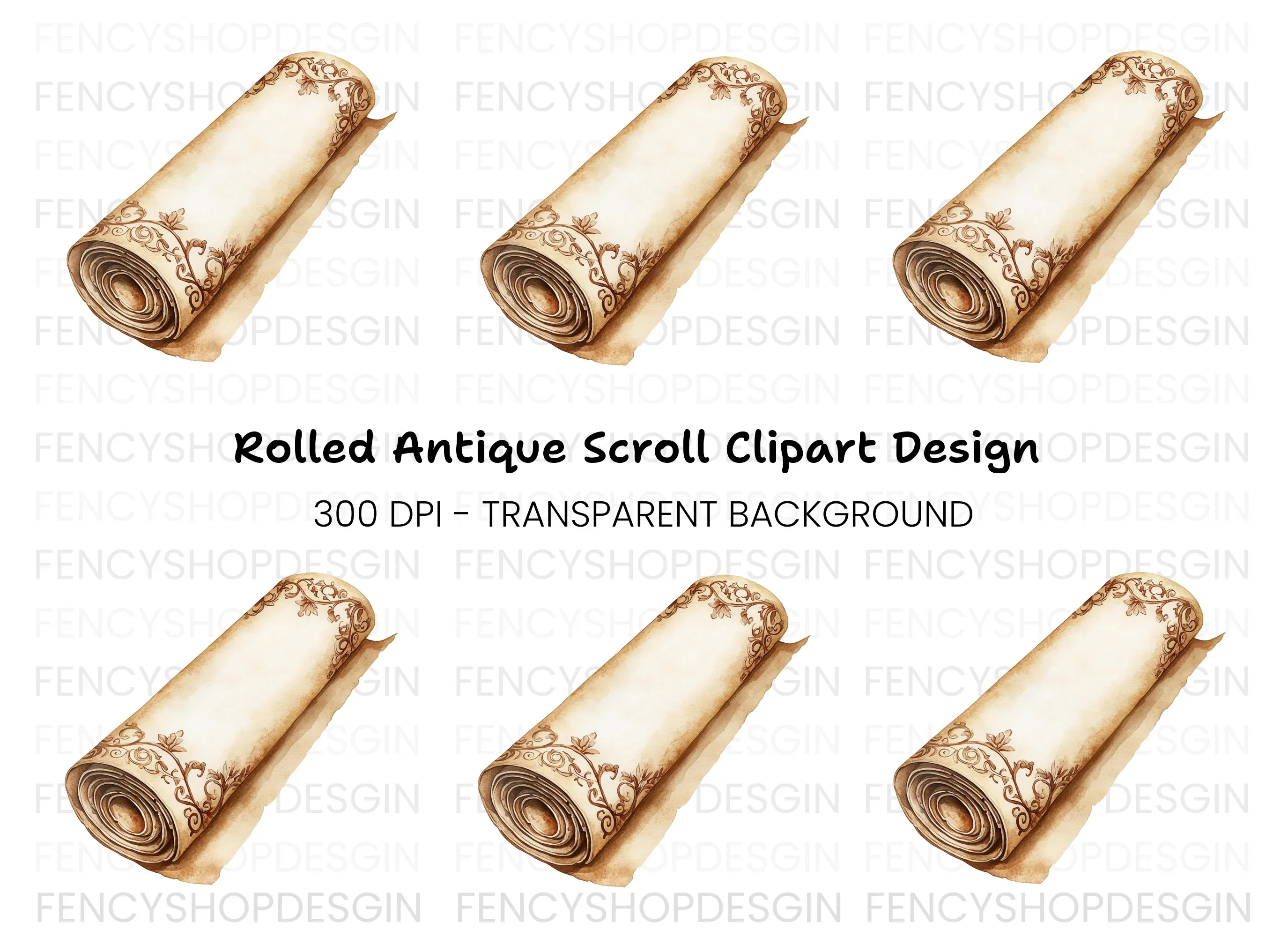 Rolled Vintage Parchment Scroll Clipart Bundle