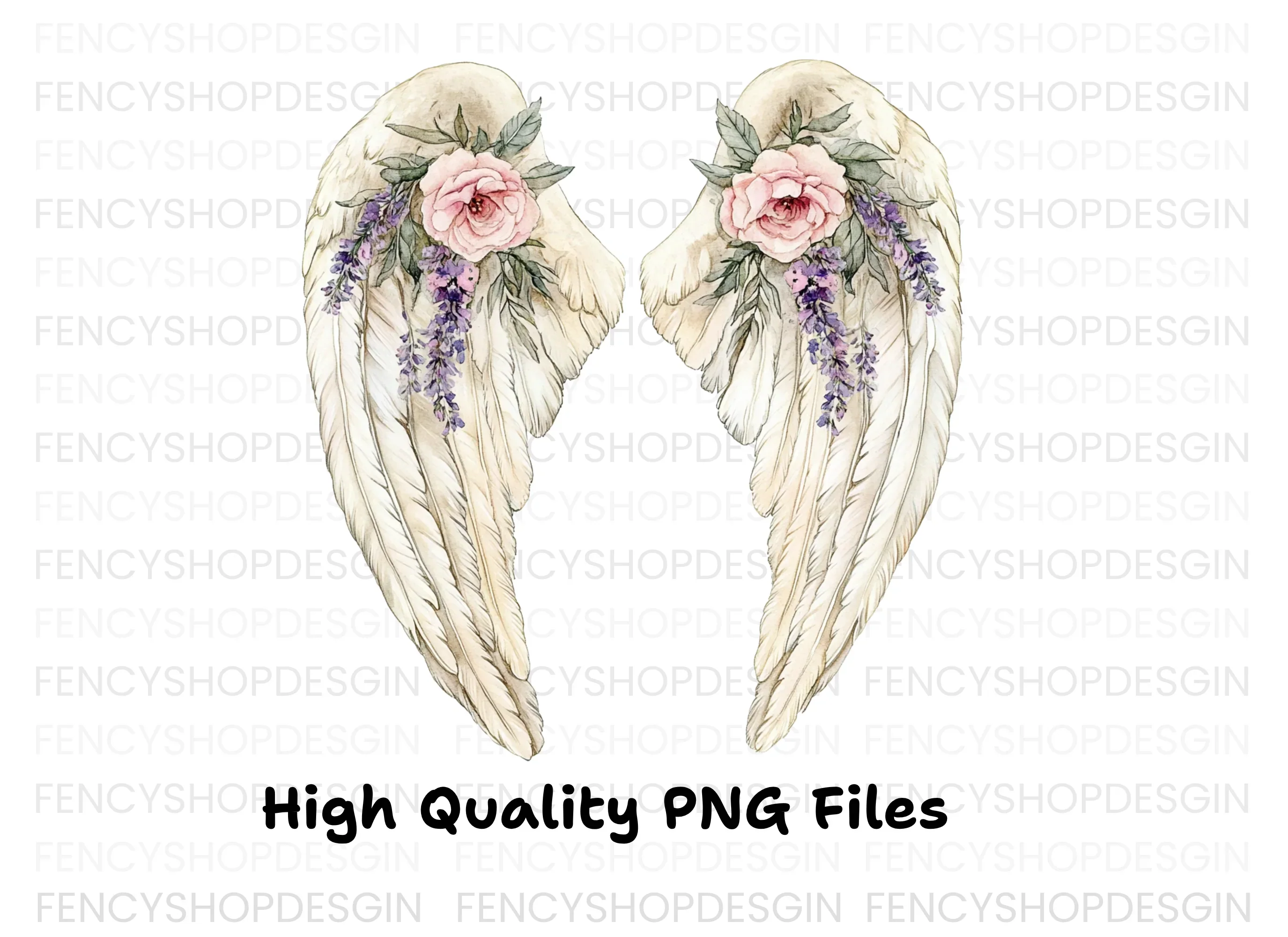 Romantic Angel Wings with Pink Roses Clipart Bundle - Image 2