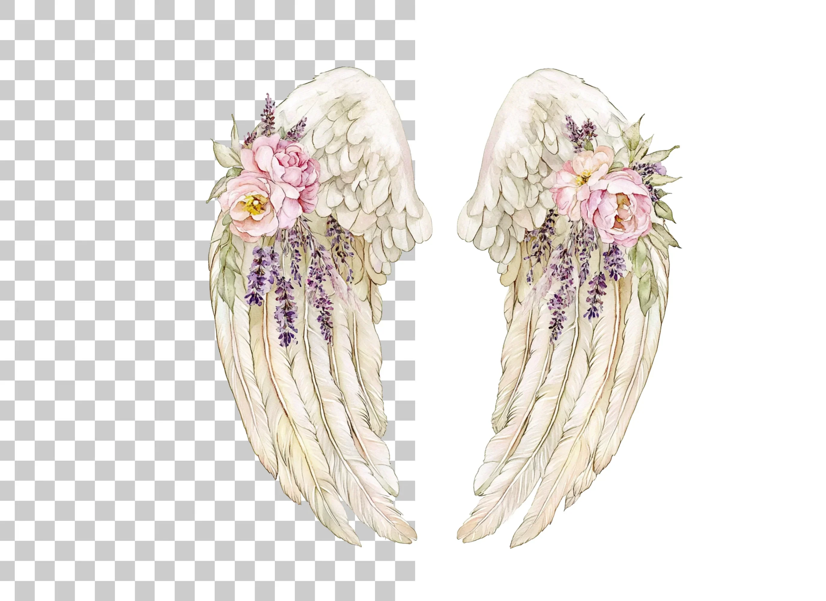 Romantic Angel Wings with Pink Roses Clipart Bundle - Image 6
