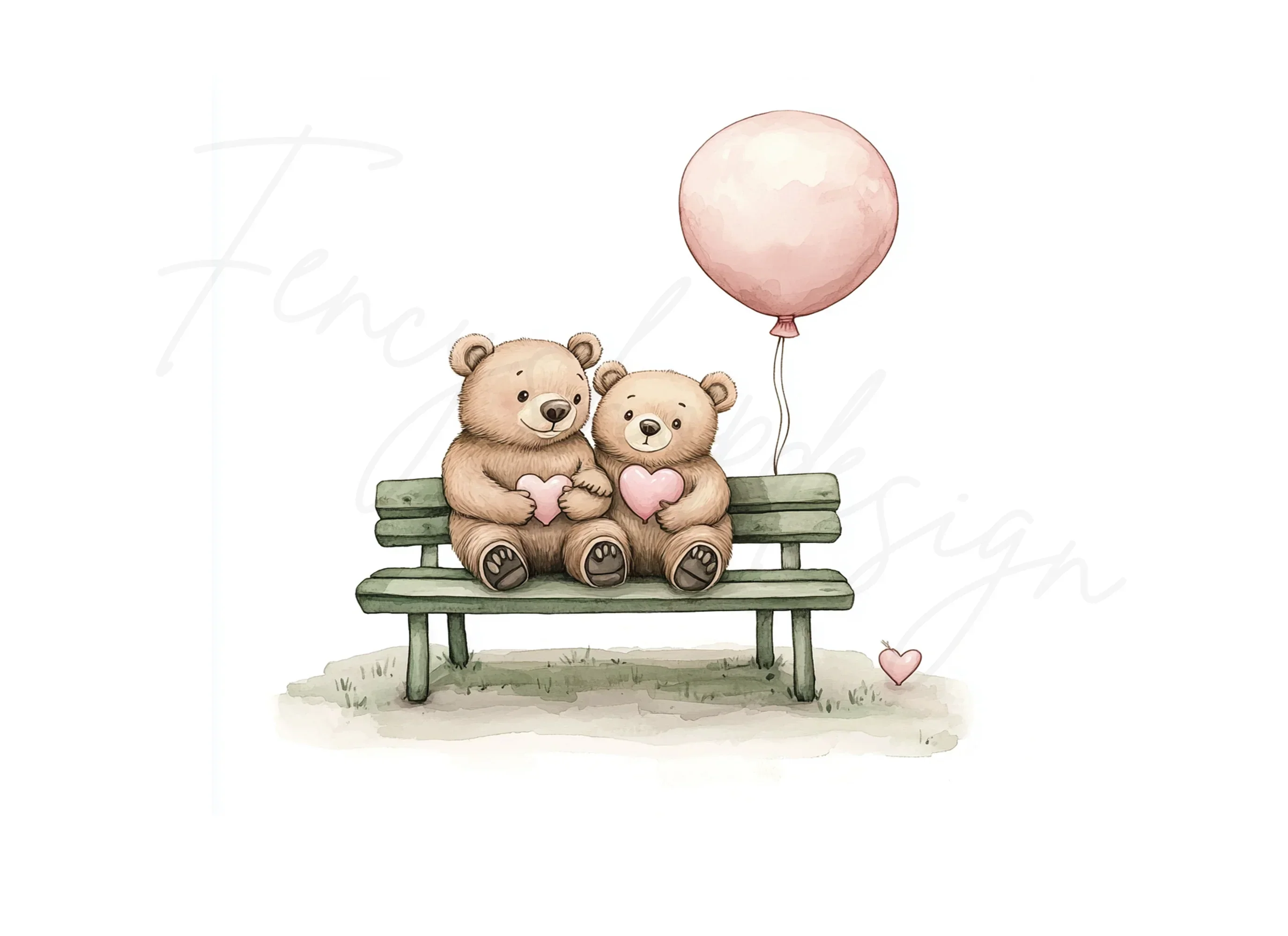 Romantic Bear Couple on Bench Clipart Bundle - Image 2