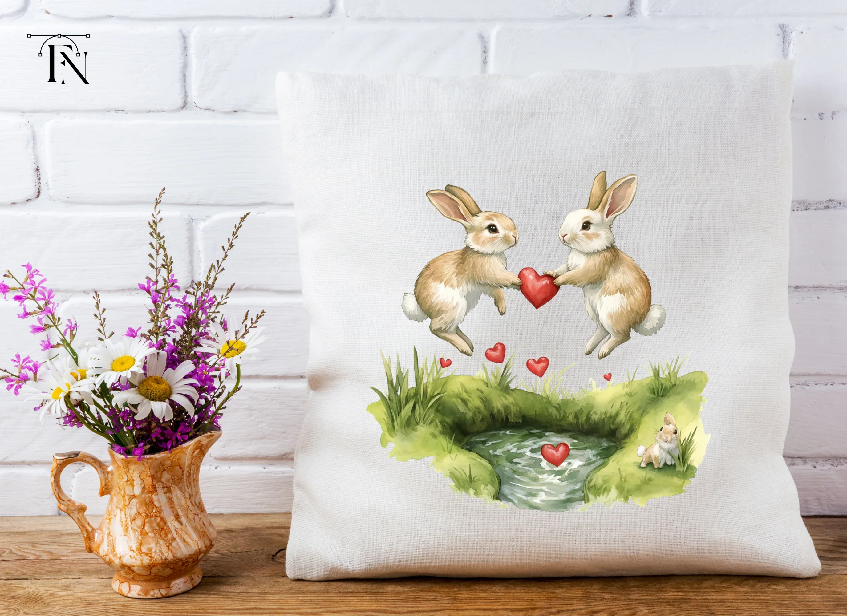 Romantic Bunny Heart Pond Clipart Bundle - Image 4