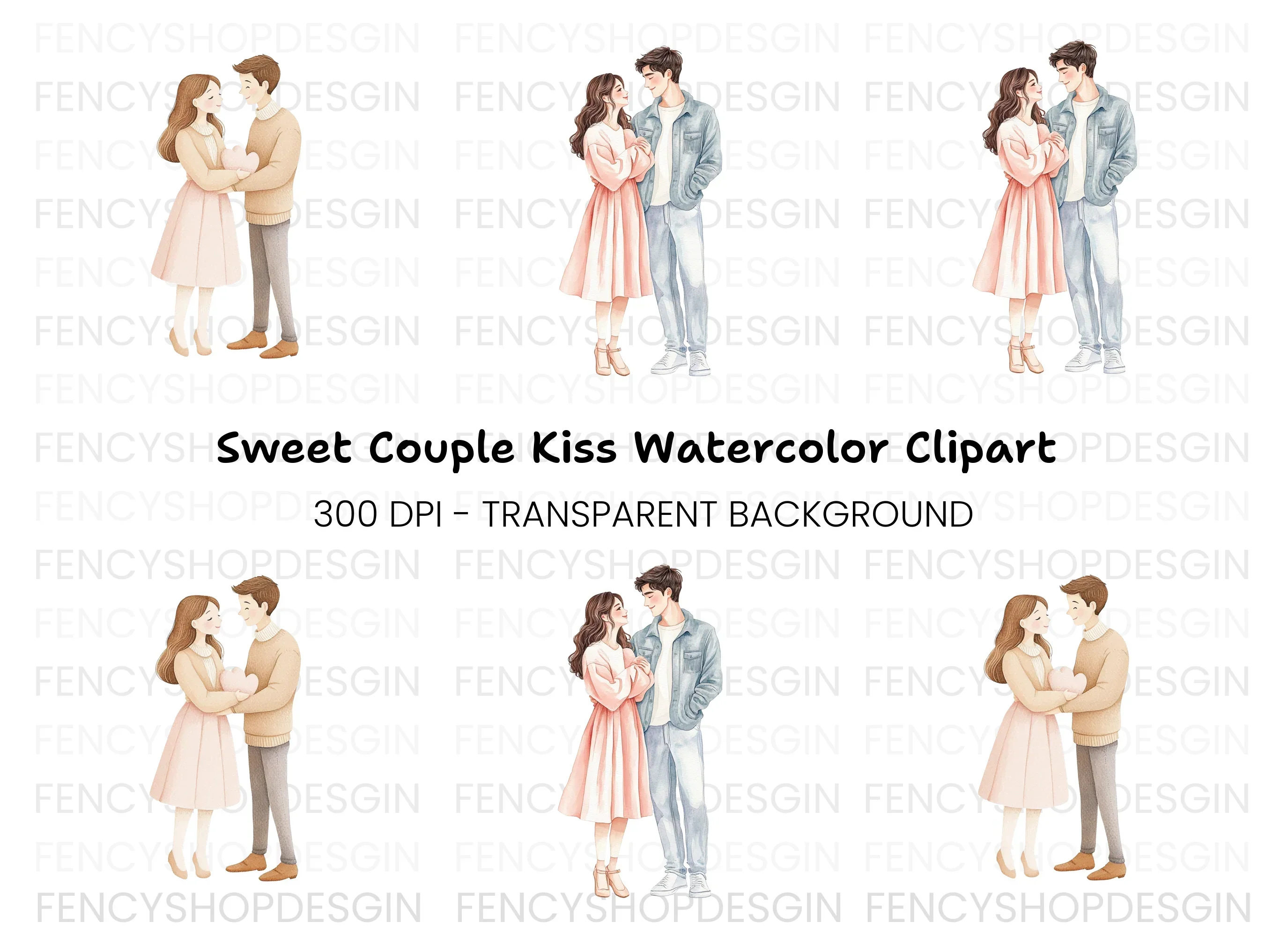 Romantic Couple Embrace Clipart Bundle