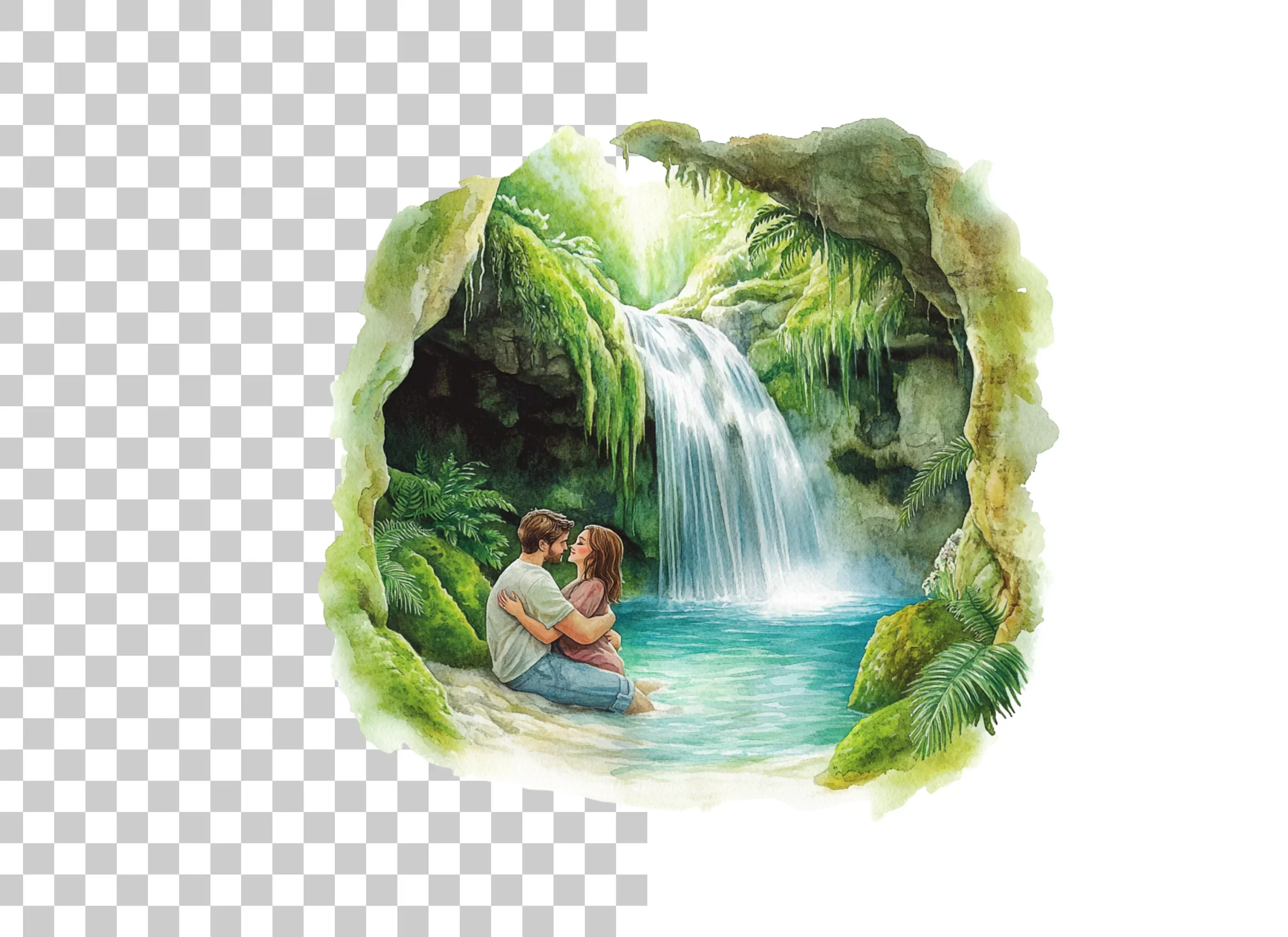 Romantic Couple Jungle Waterfall Clipart Bundle - Image 2