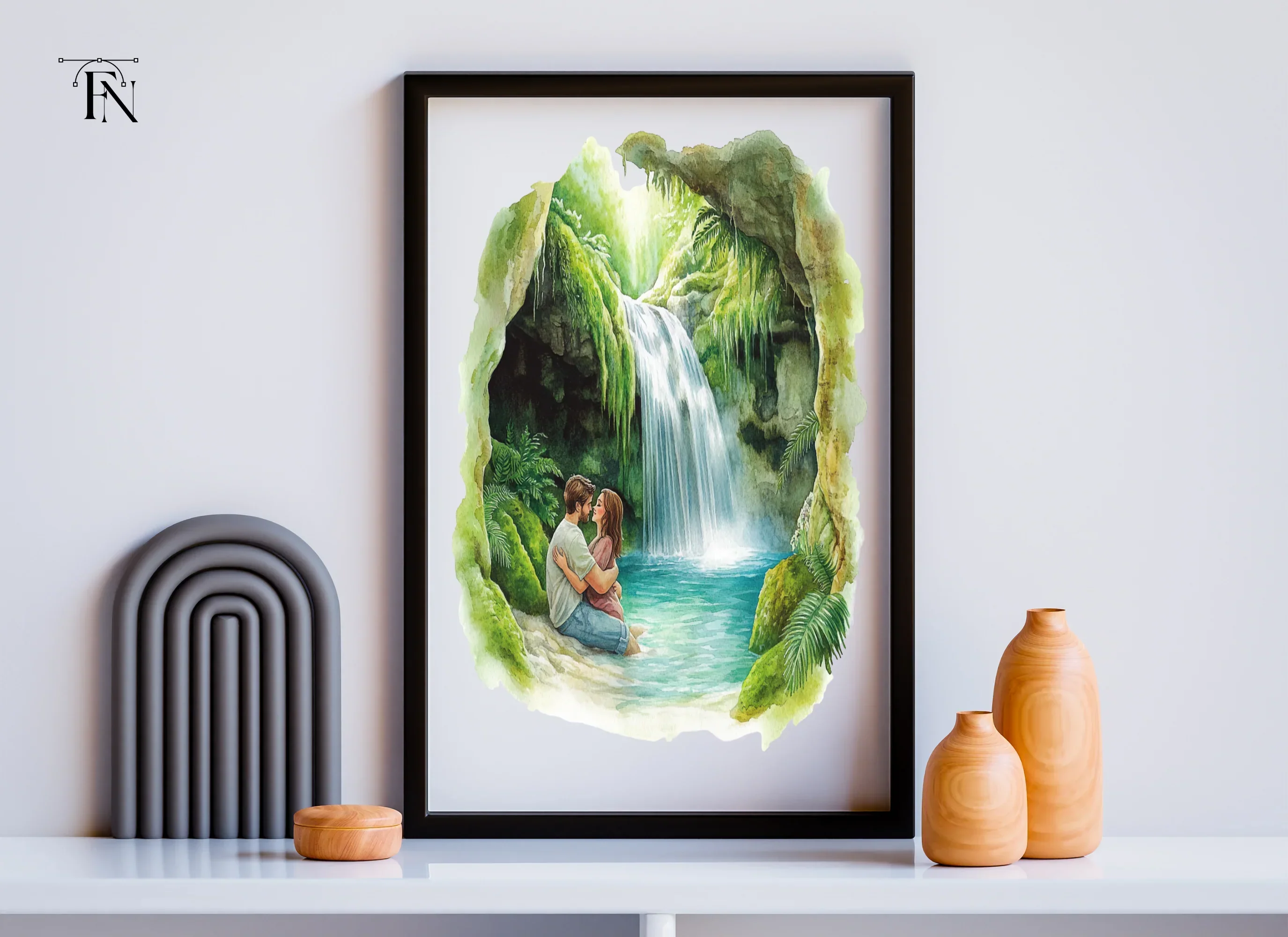 Romantic Couple Jungle Waterfall Clipart Bundle - Image 6