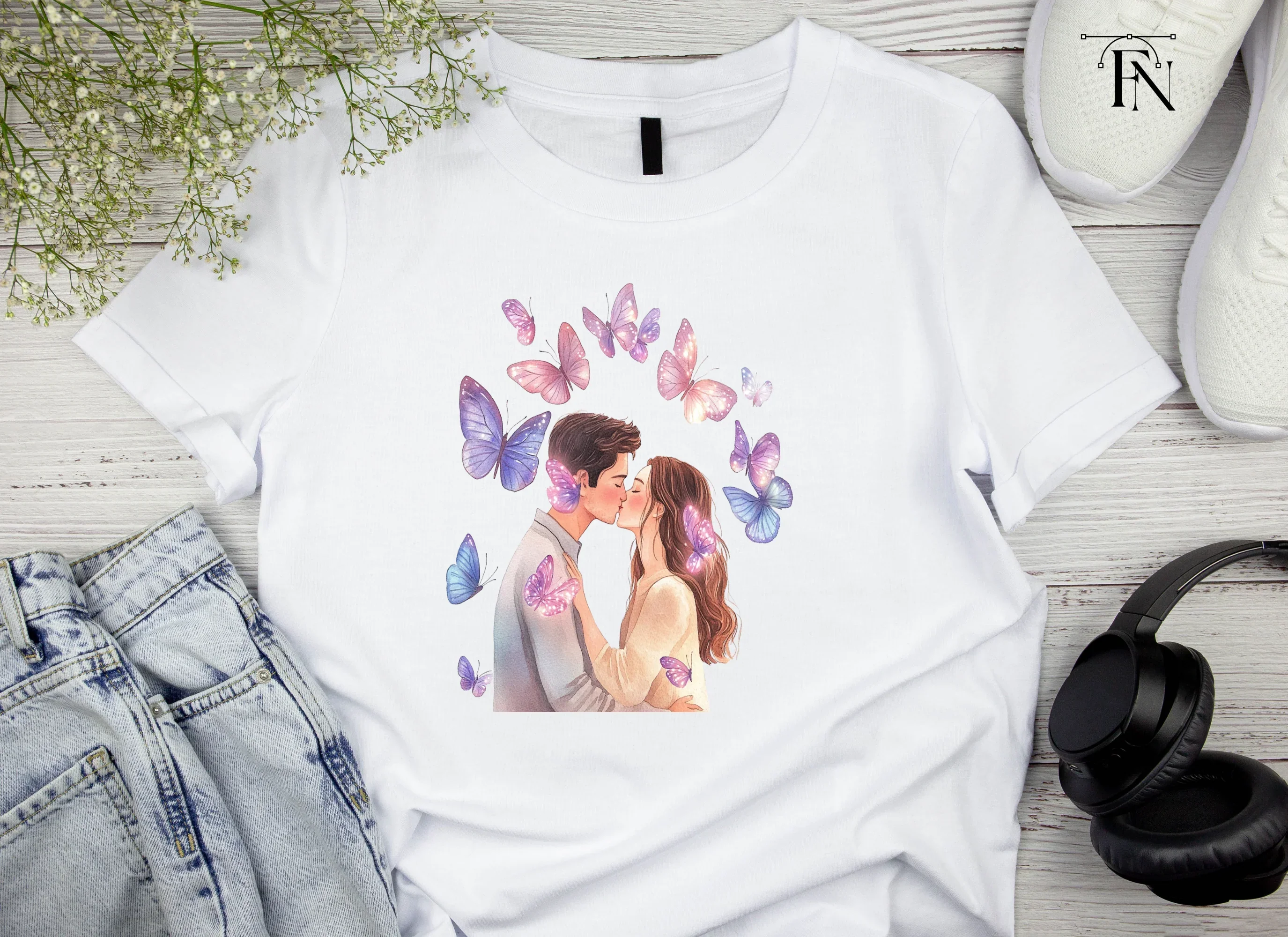 Romantic Couple Kissing with Butterflies Clipart Bundle - Image 4