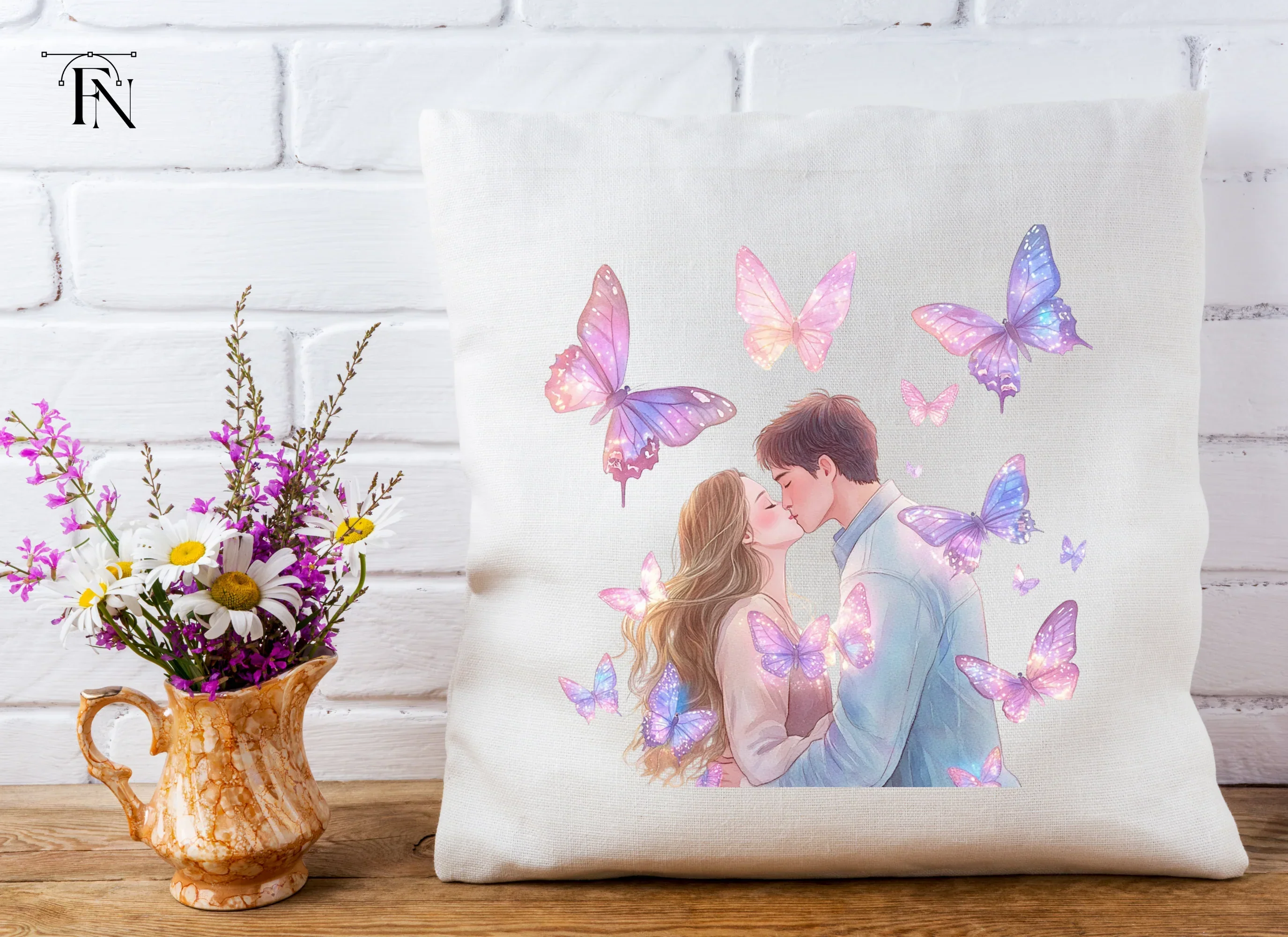Romantic Couple Kissing with Butterflies Clipart Bundle - Image 5