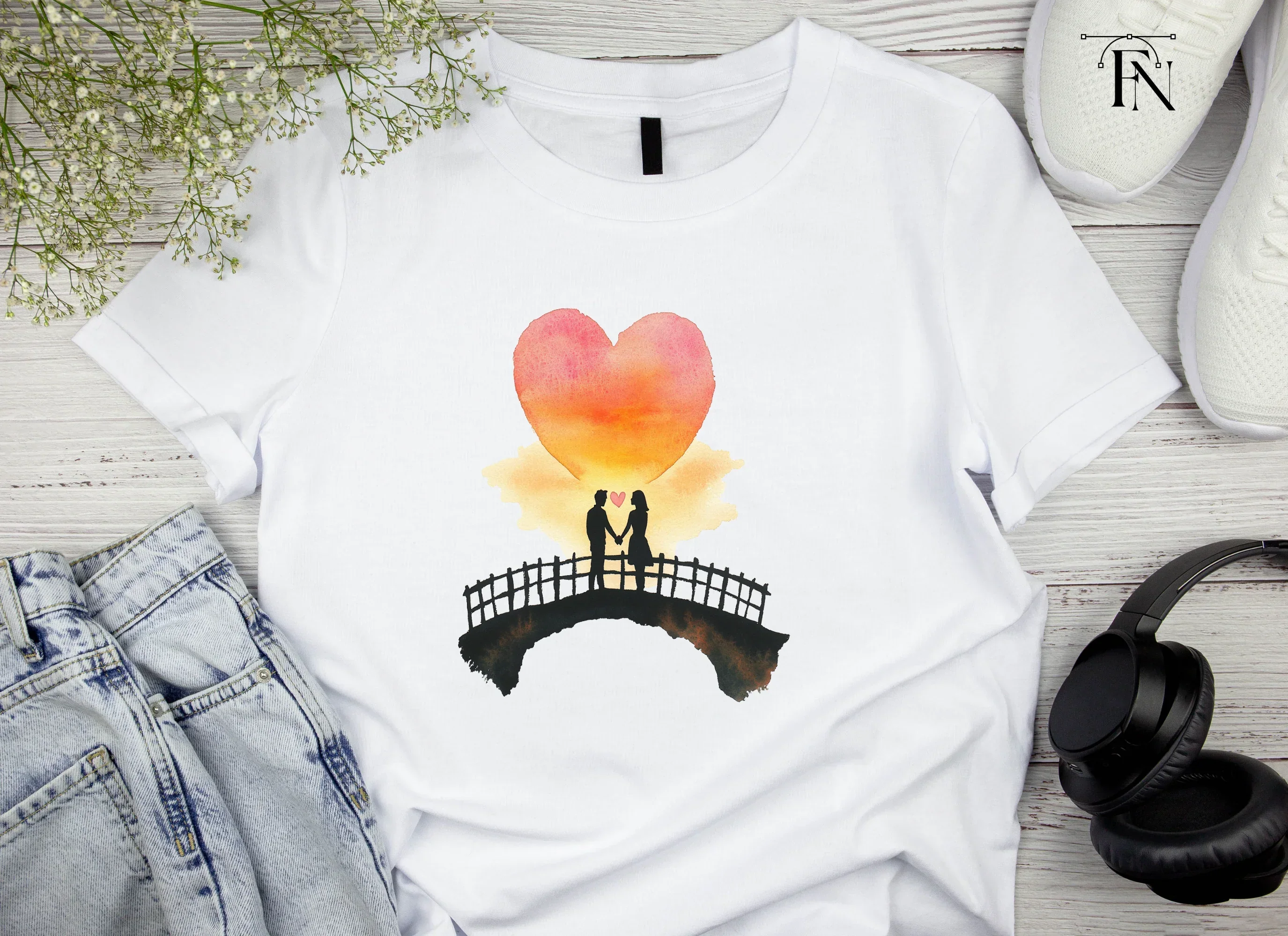 Romantic Couple on Bridge at Sunset Clipart Bundle - Image 4