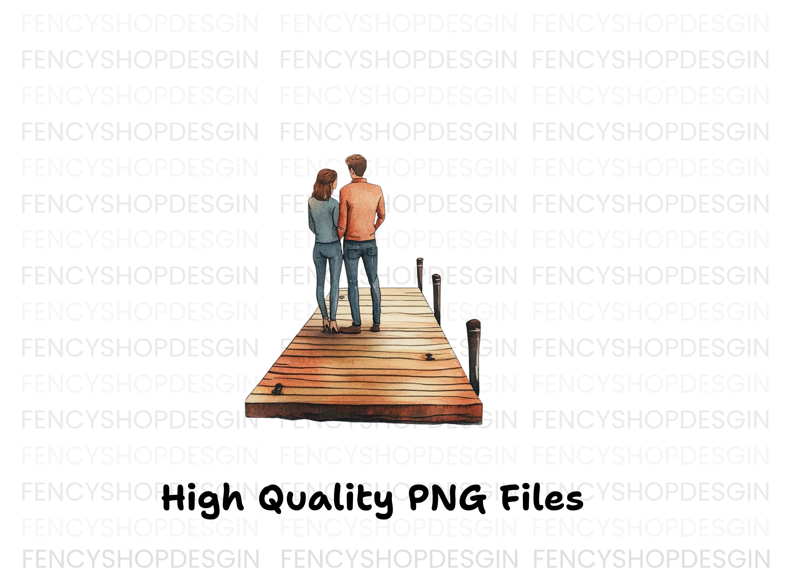 Romantic Couple on Dock Clipart Bundle - Image 2