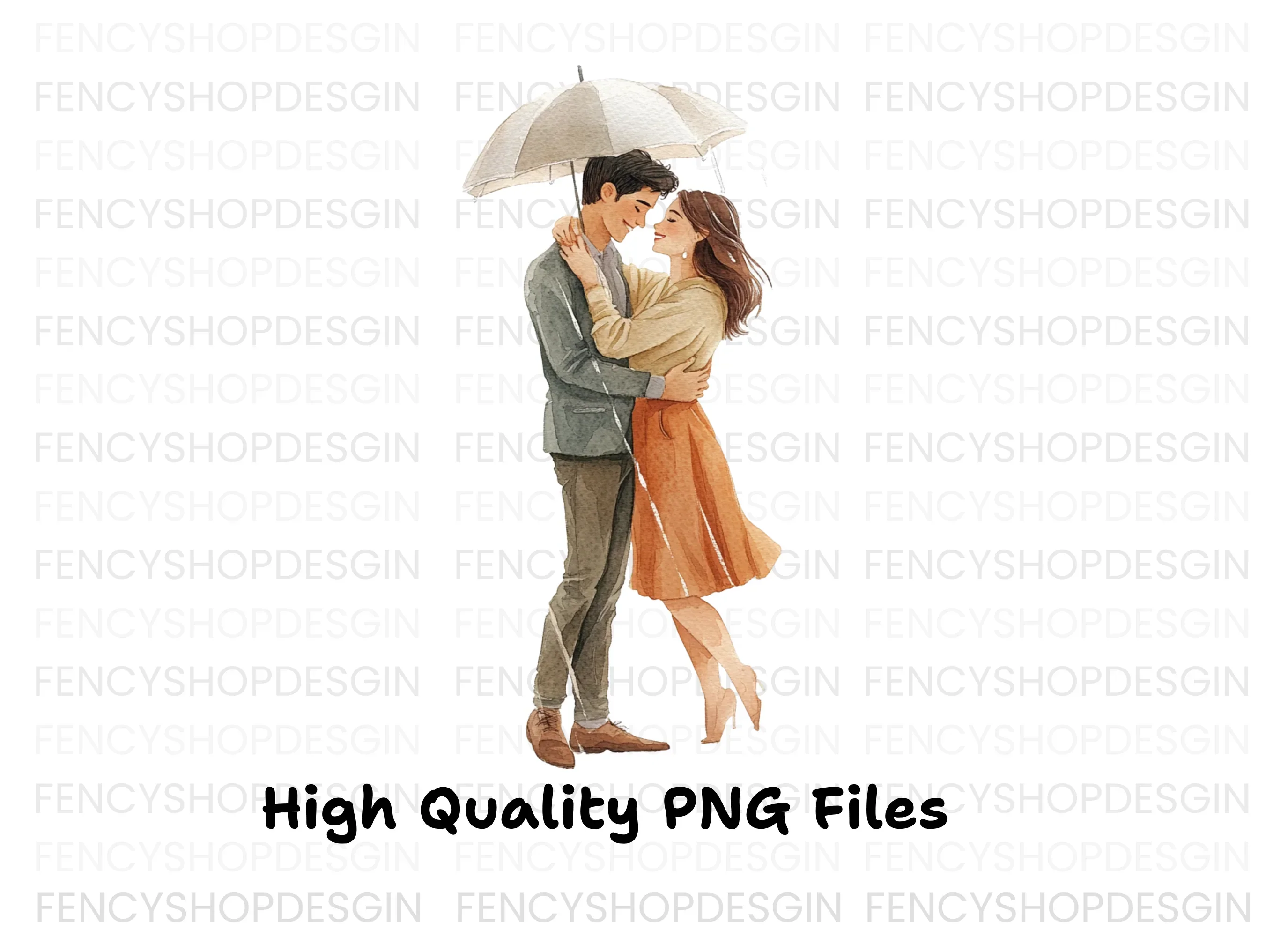 Romantic Couple Under Umbrella Clipart Bundle - Image 3