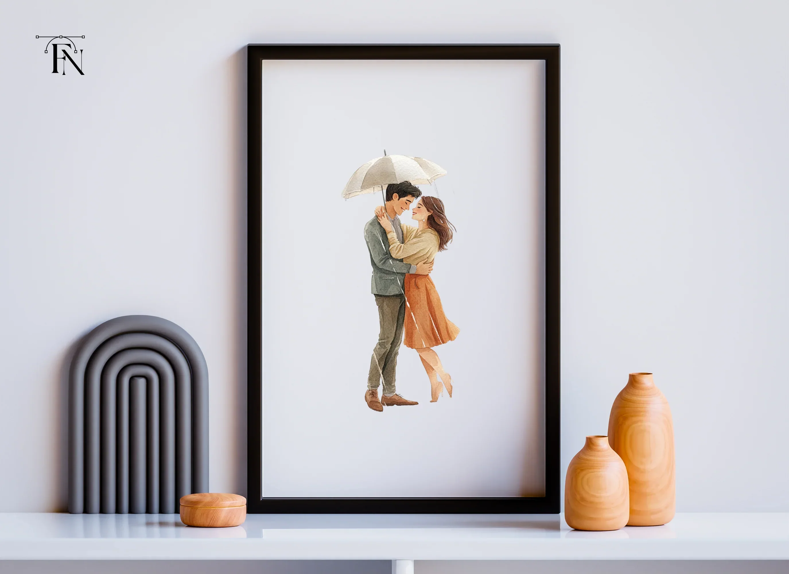 Romantic Couple Under Umbrella Clipart Bundle - Image 6